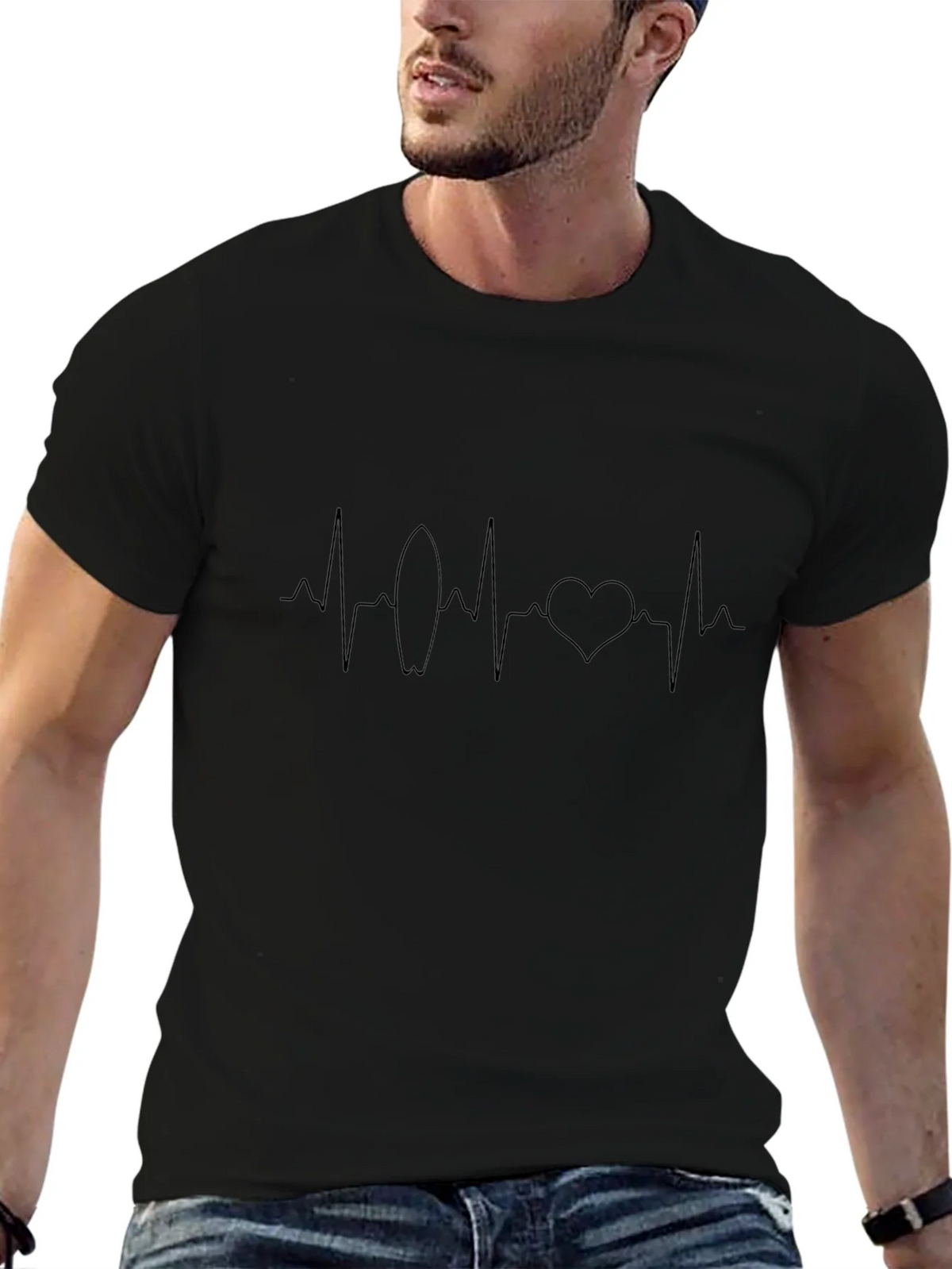 Surf Heartbeat Graphic Tee - Black Cotton T-Shirt product image 9
