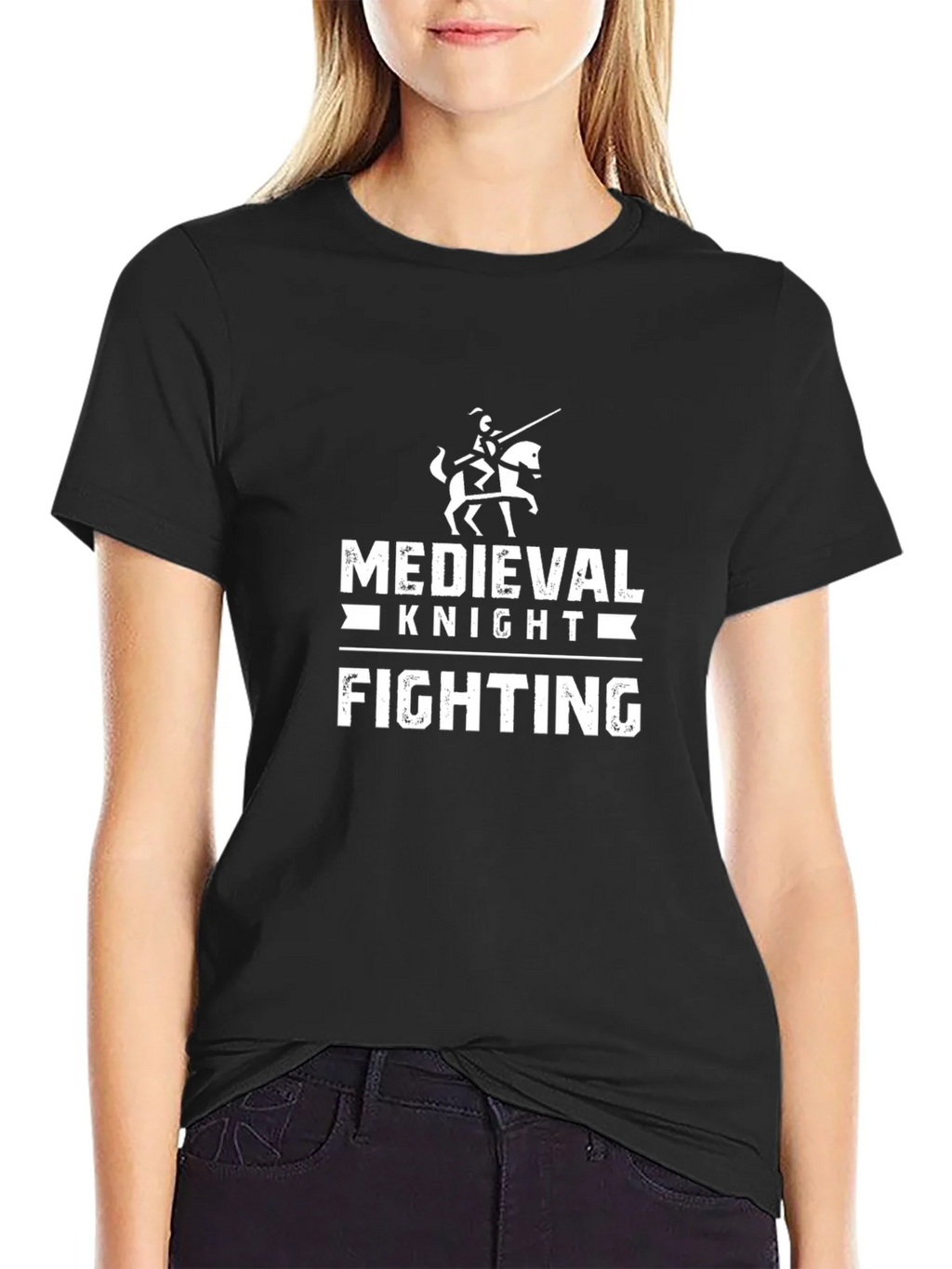 Medieval Knight Fighting Black Graphic T-Shirt product image 5