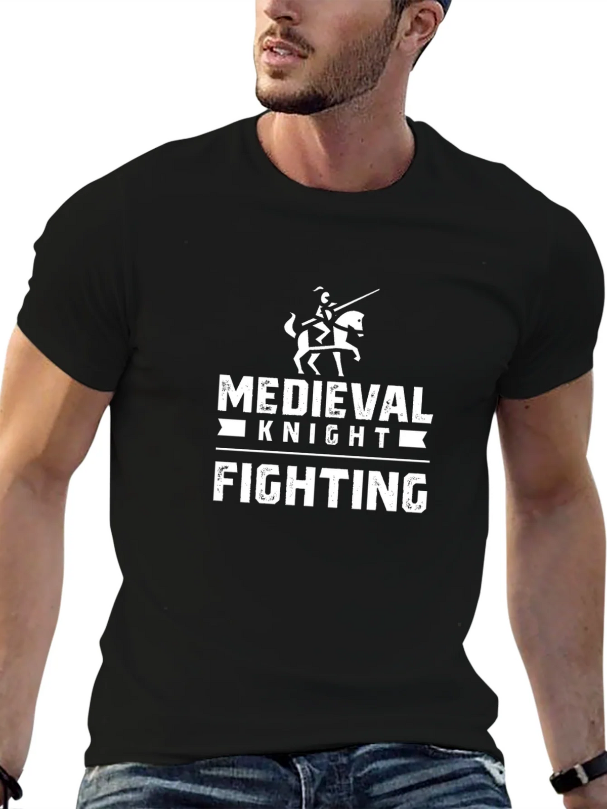Medieval Knight Fighting Black Graphic T-Shirt product image 9