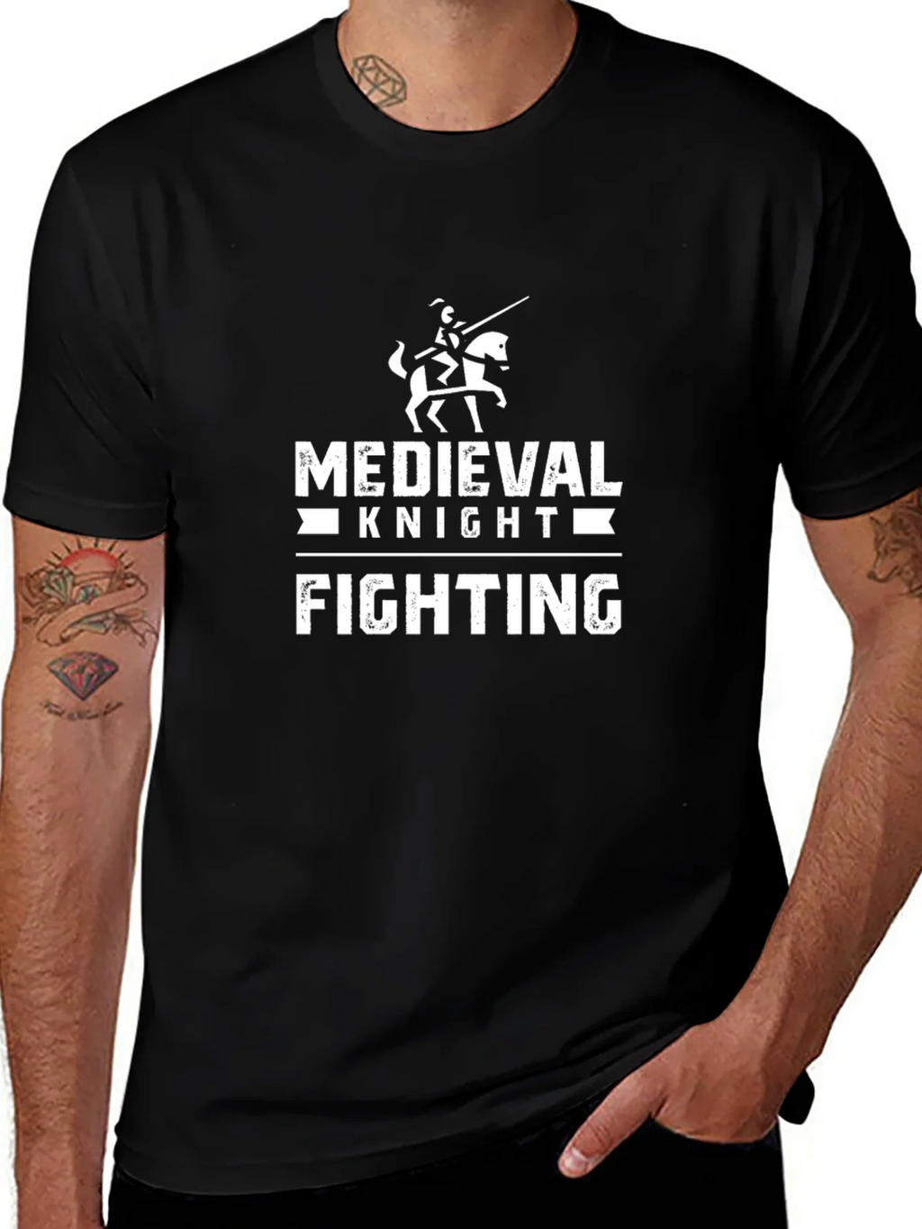 Medieval Knight Fighting Black Graphic T-Shirt product image 1