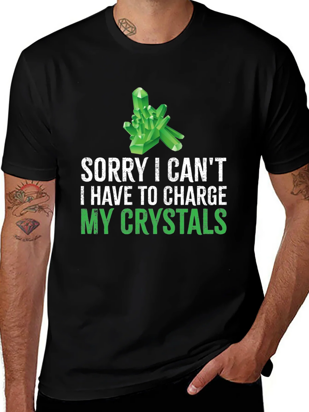 Crystal Charging T-Shirt: Sorry Cant! Black Cotton Tee product image 1