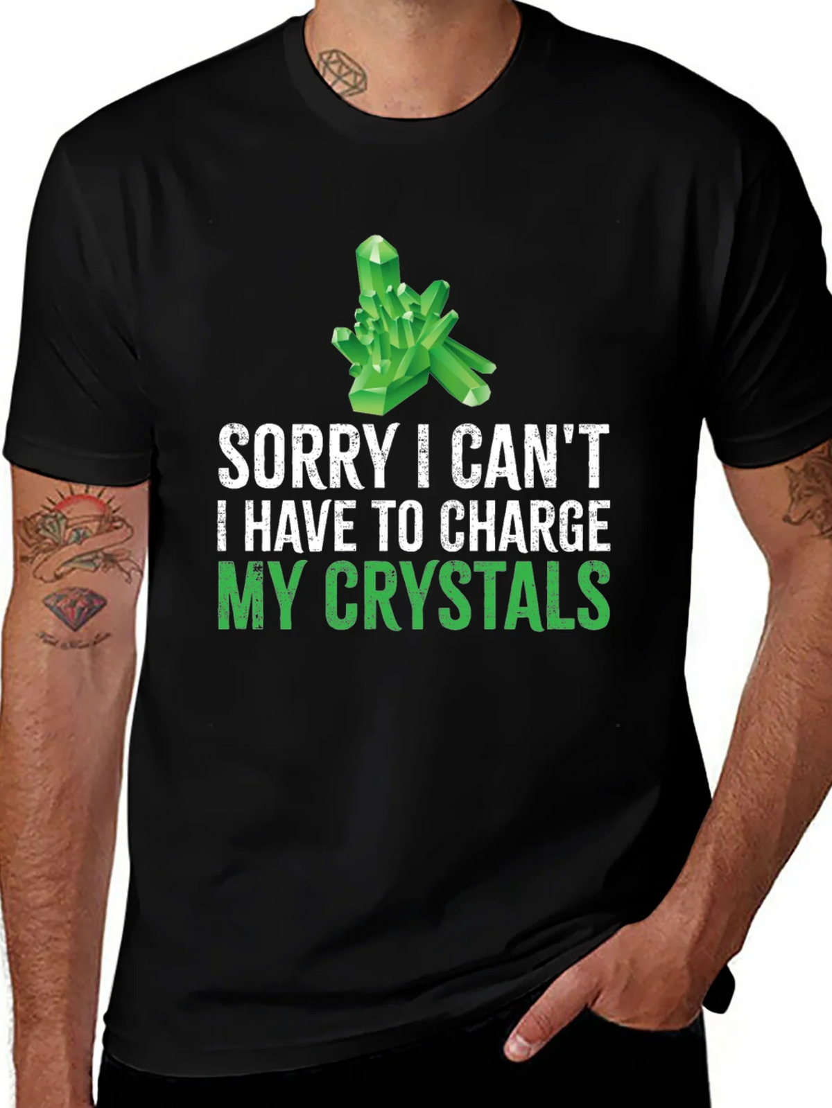 Crystal Charging T-Shirt: Sorry Cant! Black Cotton Tee product image 1