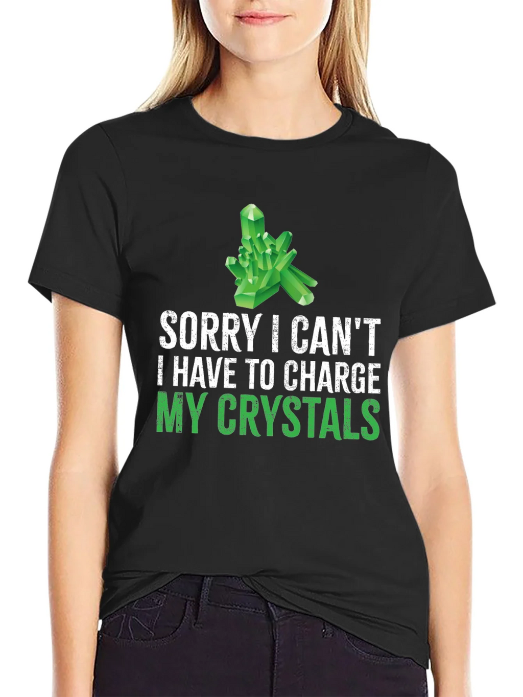 Crystal Charging T-Shirt: Sorry Cant! Black Cotton Tee product image 5