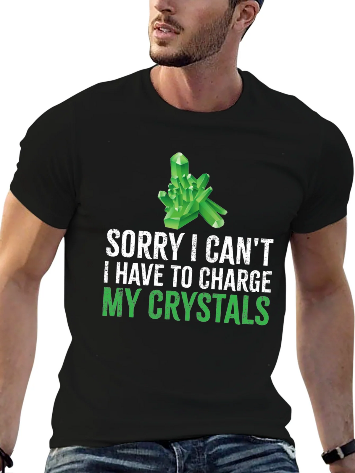 Crystal Charging T-Shirt: Sorry Cant! Black Cotton Tee product image 9
