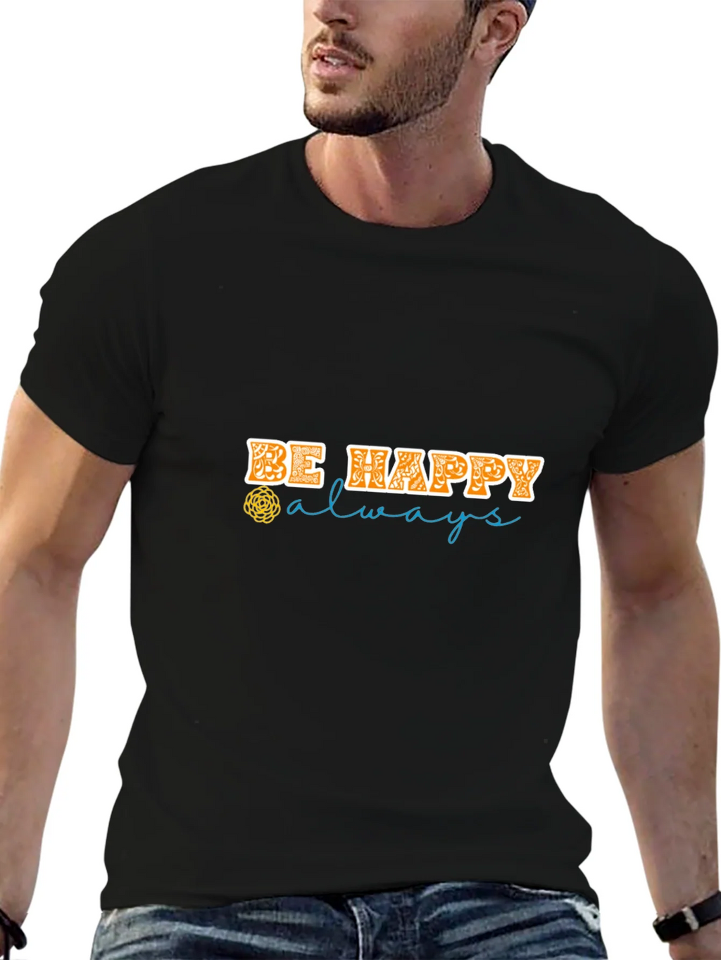 Be Happy Always Black Graphic Tee product image 9