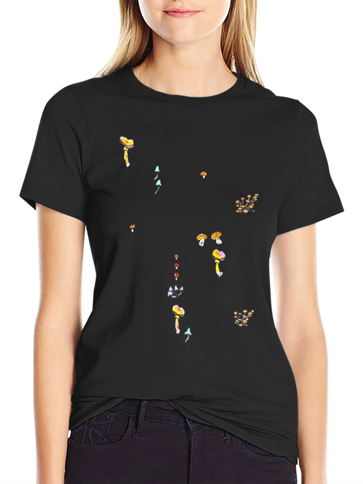 Mushroom Print Black T-Shirt - Funky Casual Style product image 5