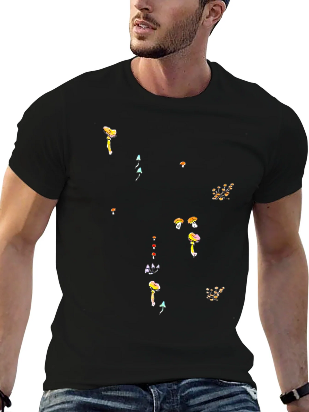 Mushroom Print Black T-Shirt - Funky Casual Style product image 9