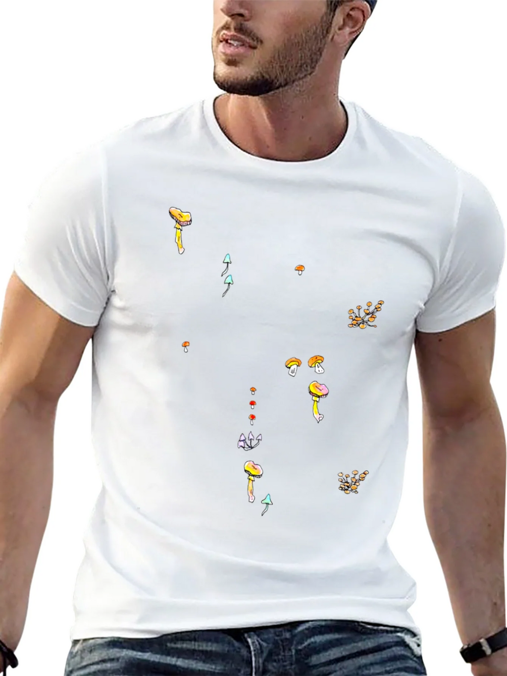 Mushroom Print Black T-Shirt - Funky Casual Style product image 4