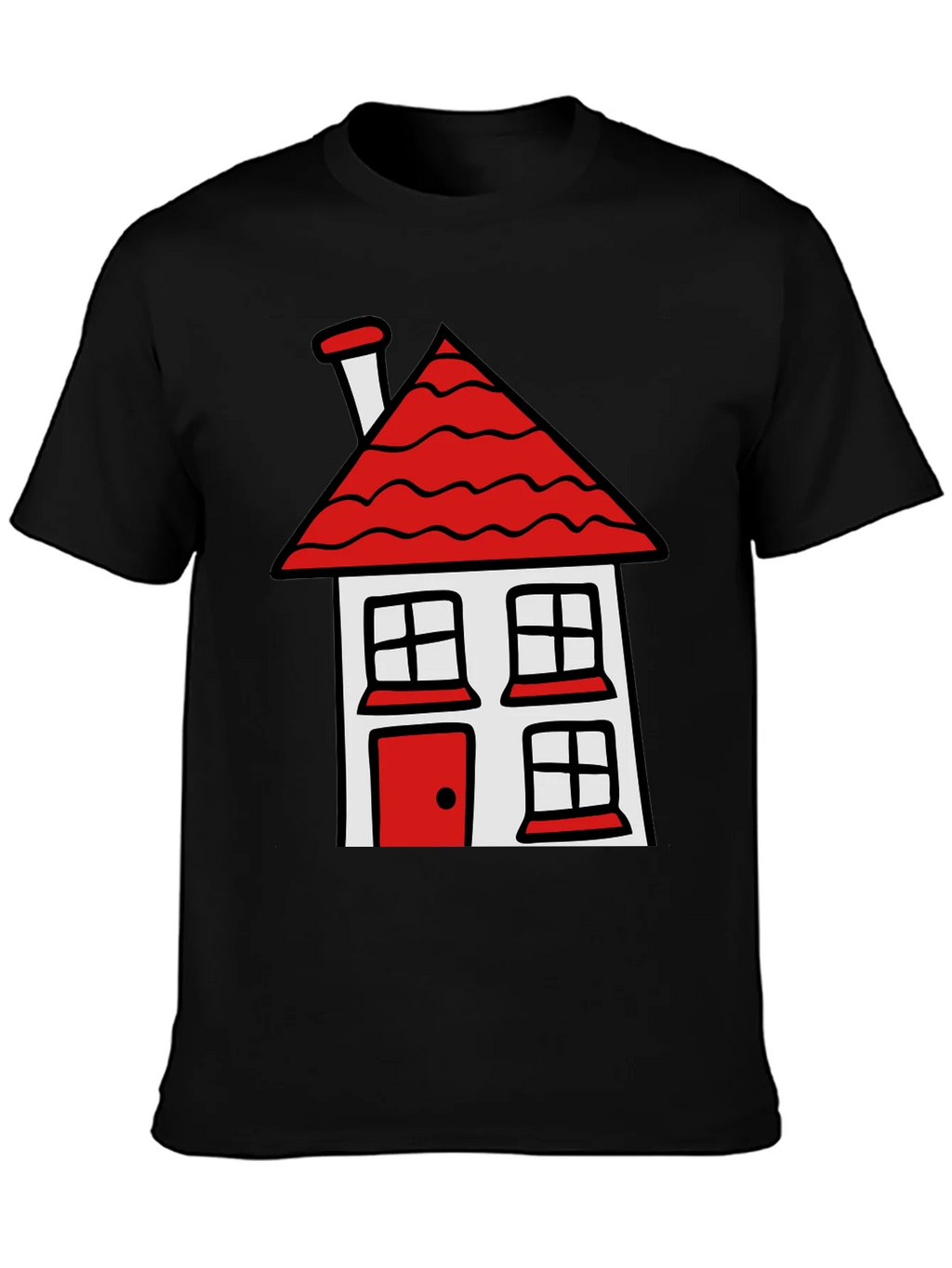 Cartoon House T-Shirt - Black Cotton Tee product image 6