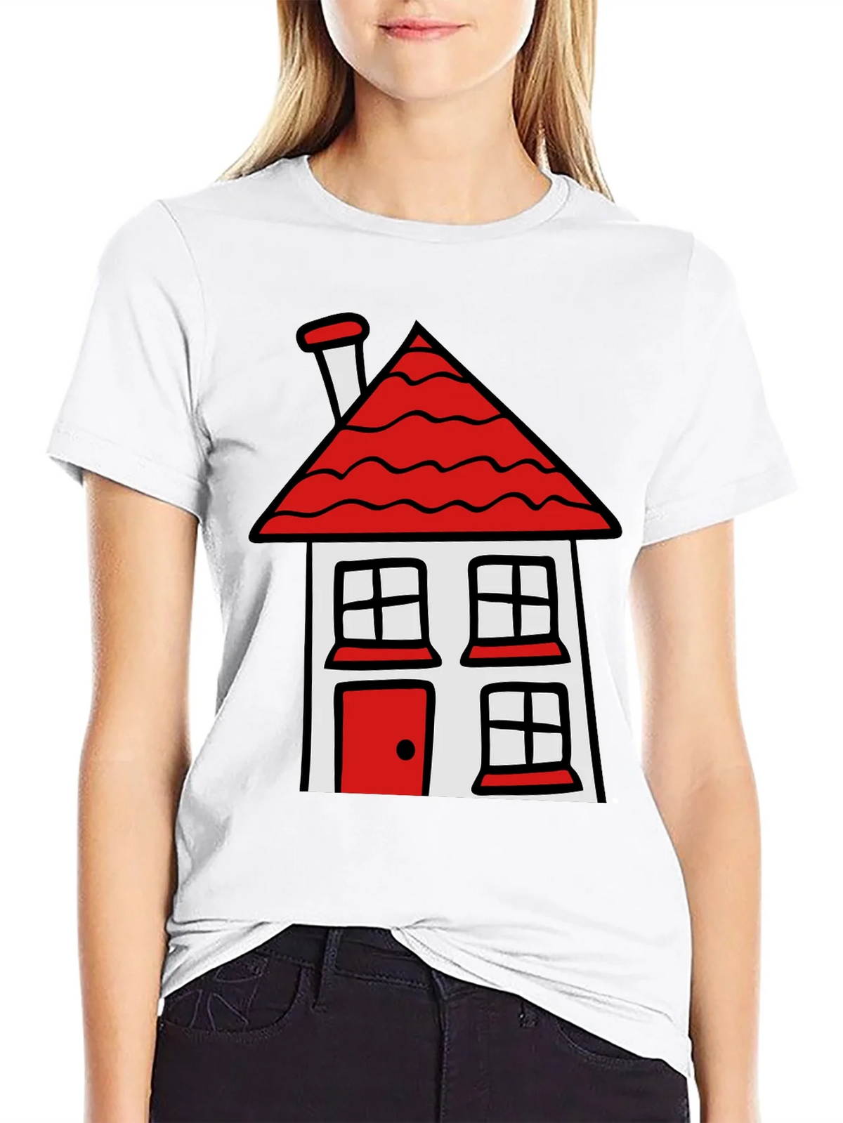 Cartoon House T-Shirt - Black Cotton Tee product image 11