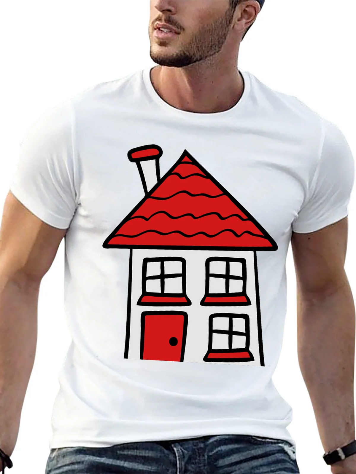 Cartoon House T-Shirt - Black Cotton Tee product image 4