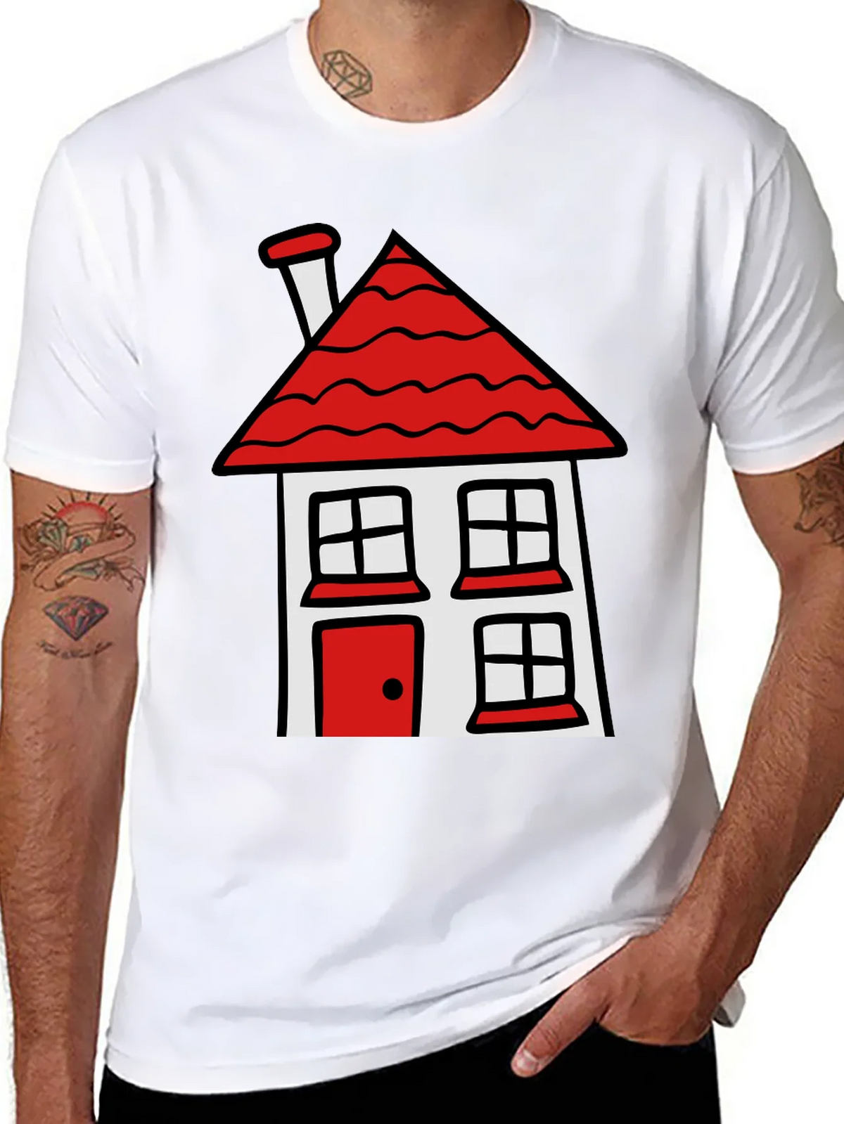 Cartoon House T-Shirt - Black Cotton Tee product image 10