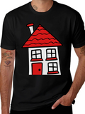 Cartoon House T-Shirt - Black Cotton Tee product image 1