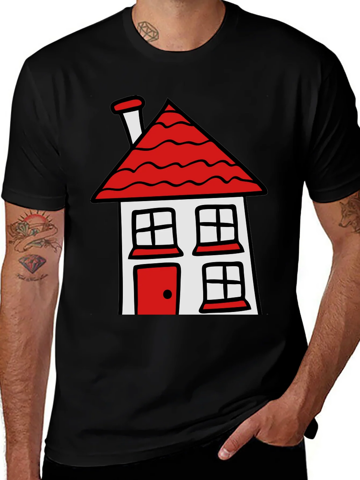 Cartoon House T-Shirt - Black Cotton Tee product image 1