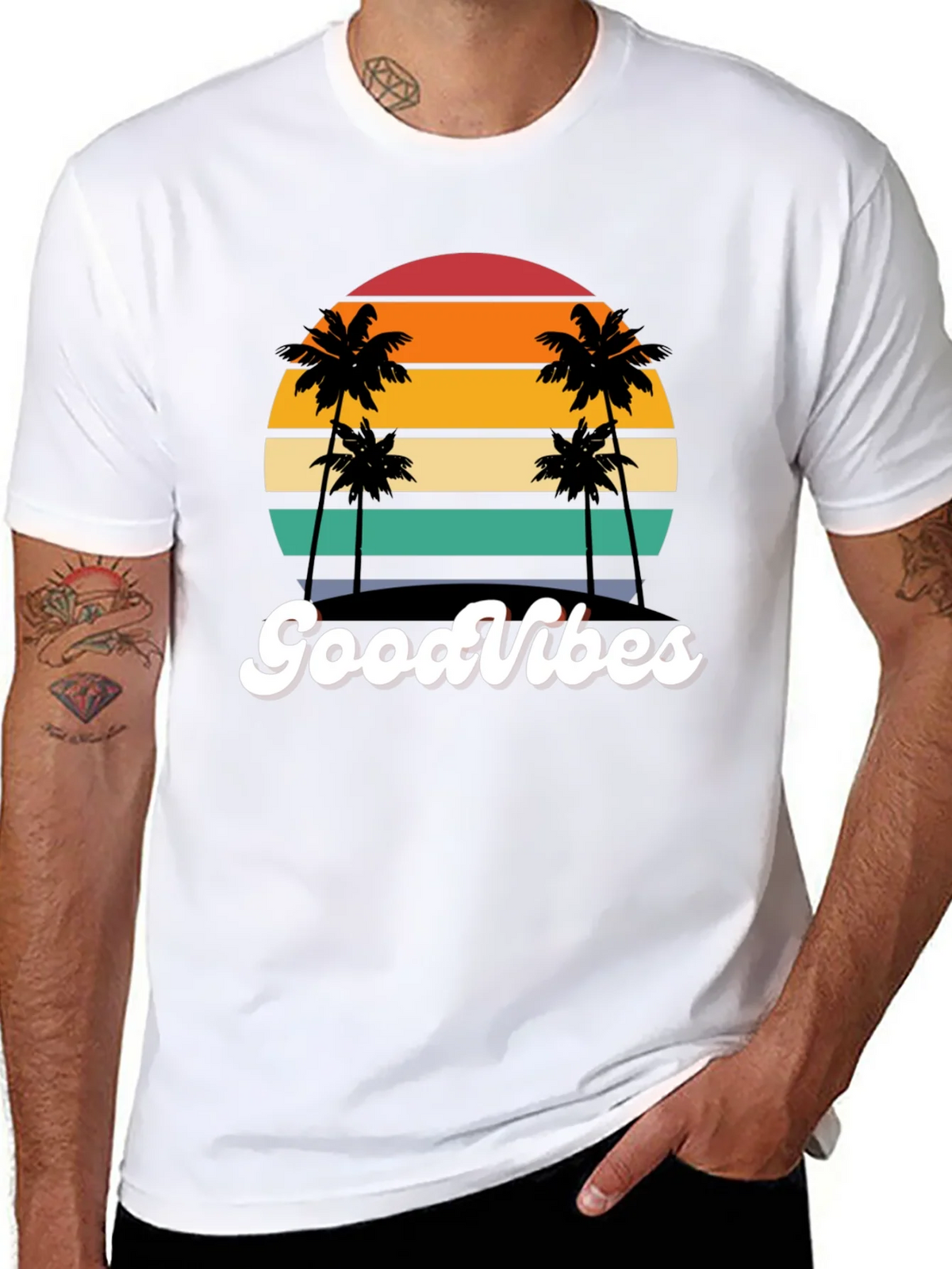 Retro Sunset Palm Tee - Good Vibes Only! product image 10