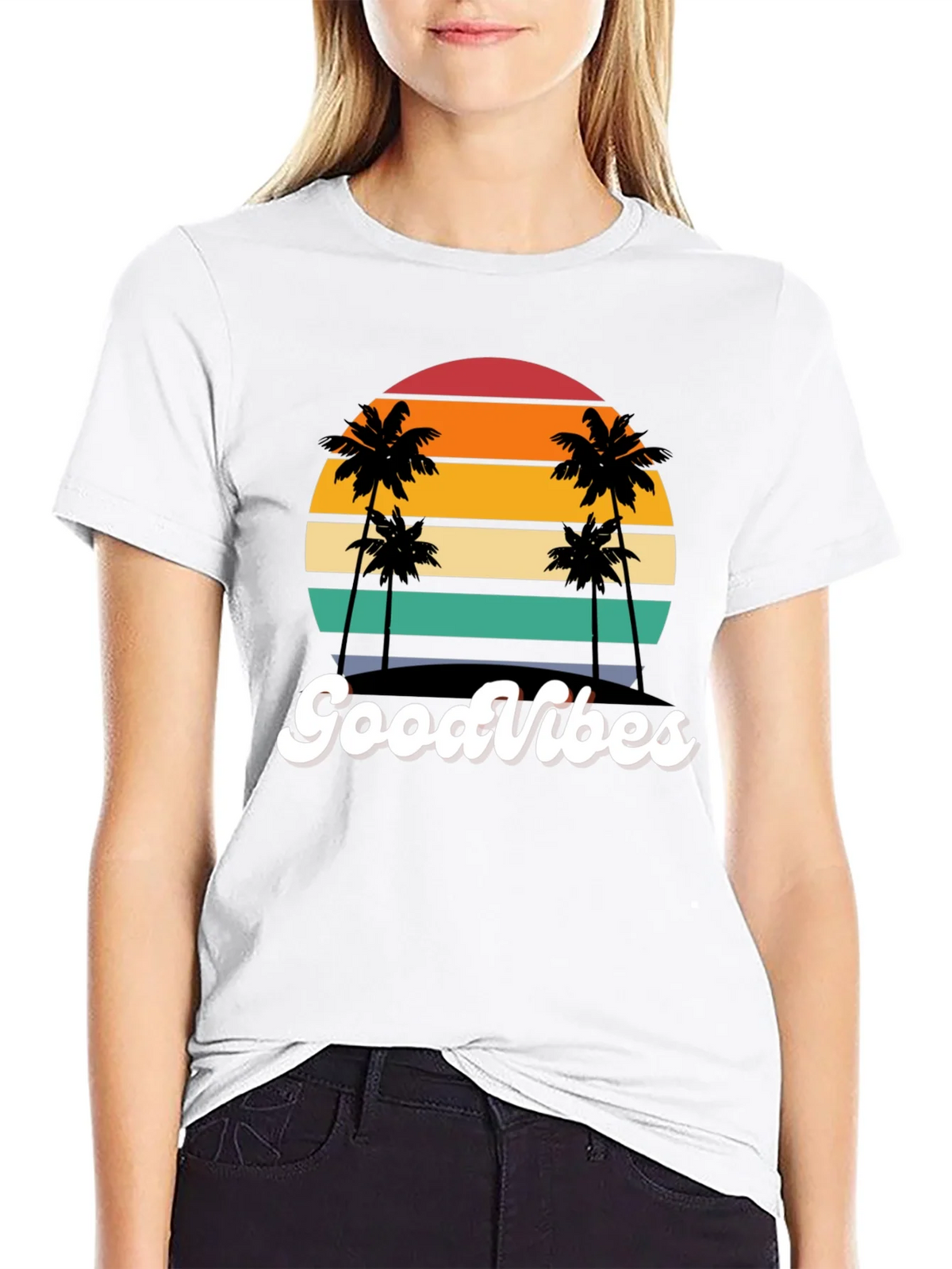Retro Sunset Palm Tee - Good Vibes Only! product image 11