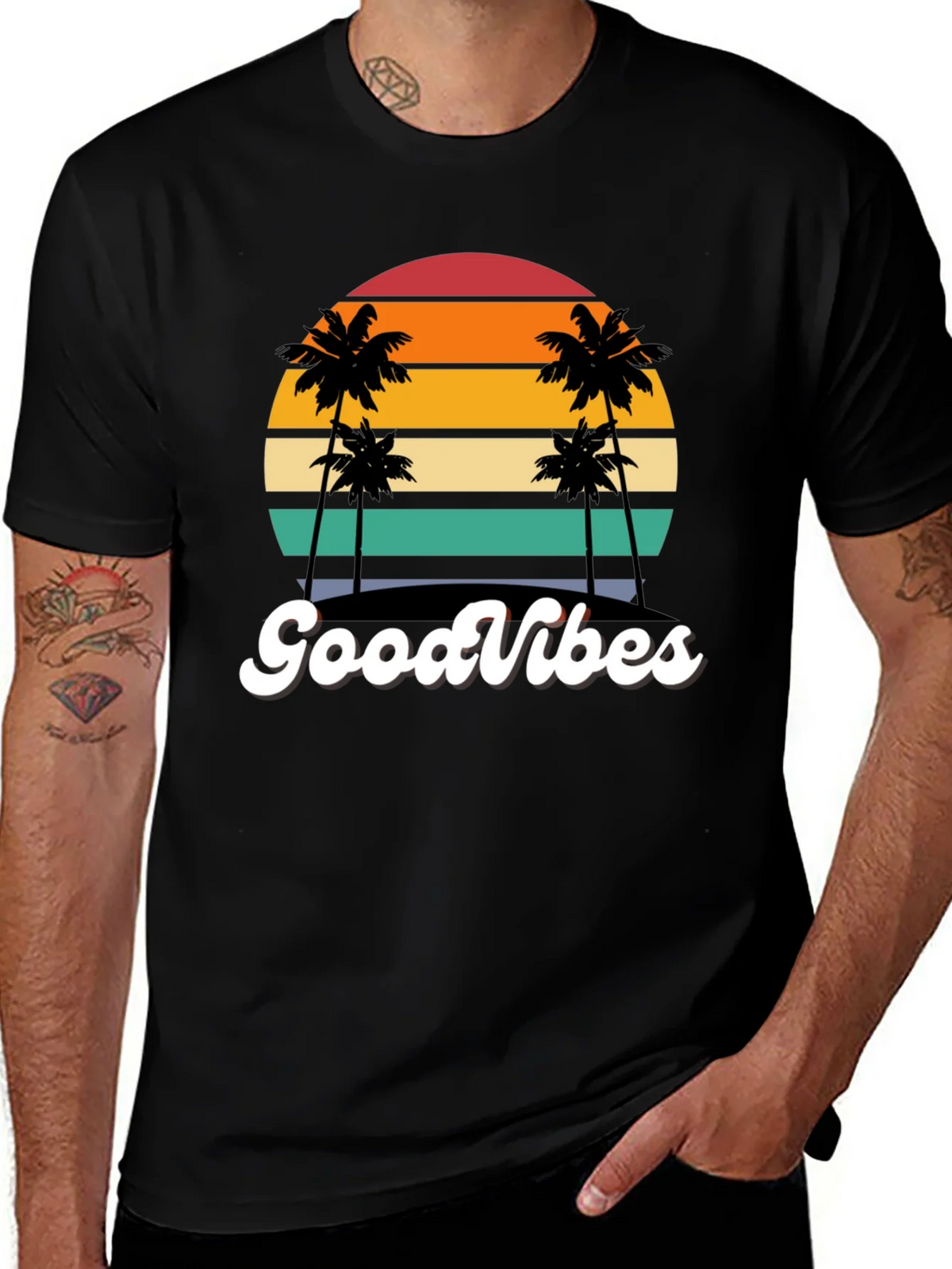 Retro Sunset Palm Tee - Good Vibes Only! product image 1