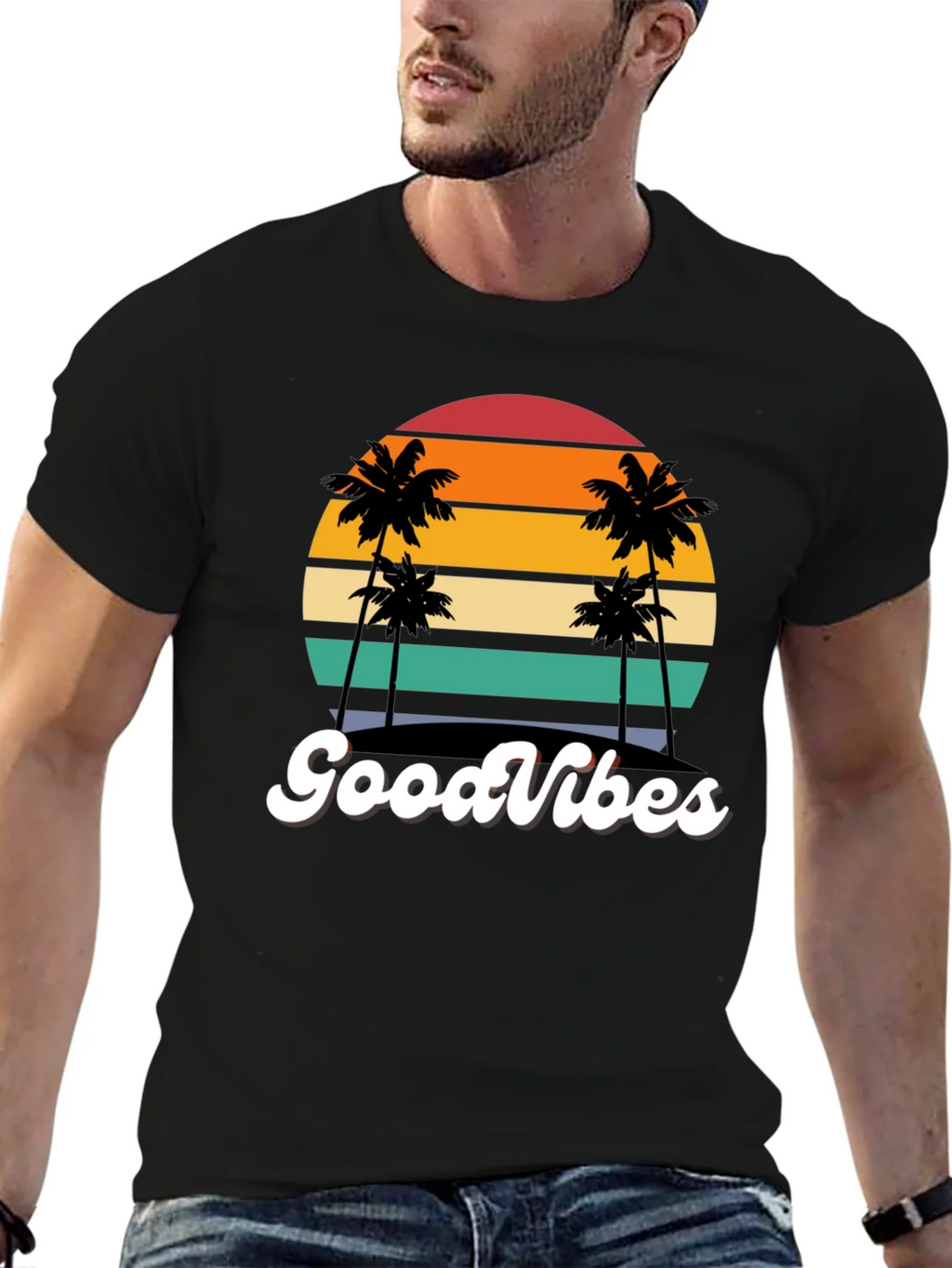 Retro Sunset Palm Tee - Good Vibes Only! product image 9