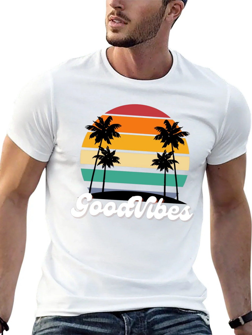 Retro Sunset Palm Tee - Good Vibes Only! product image 4