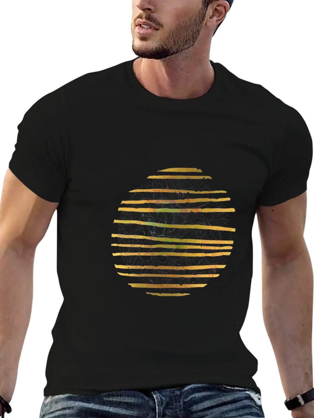 Abstract Striped Circle Graphic Black T-Shirt product image 9