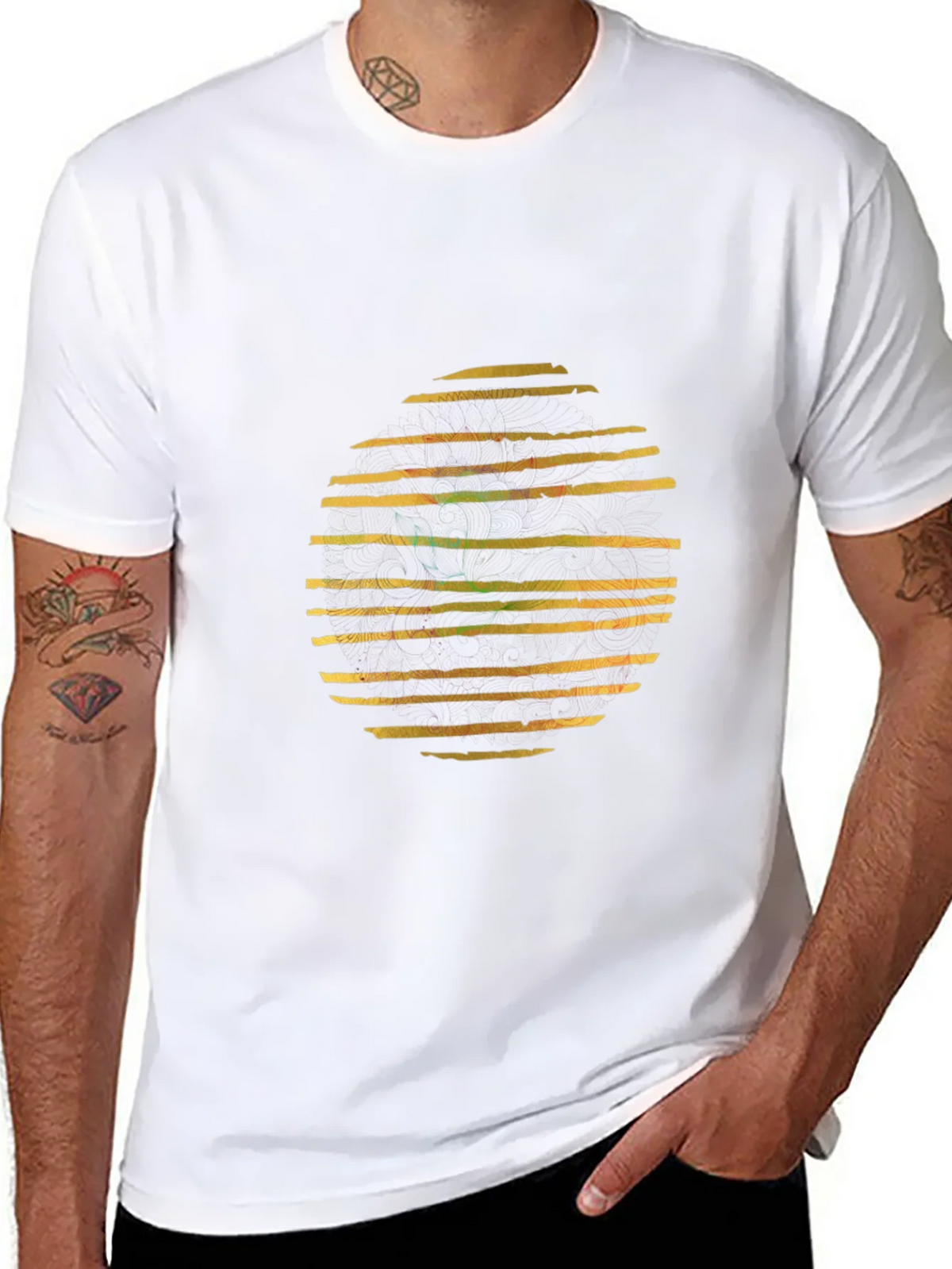 Abstract Striped Circle Graphic Black T-Shirt product image 10