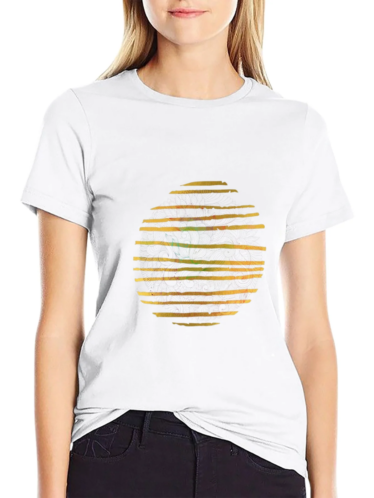 Abstract Striped Circle Graphic Black T-Shirt product image 11