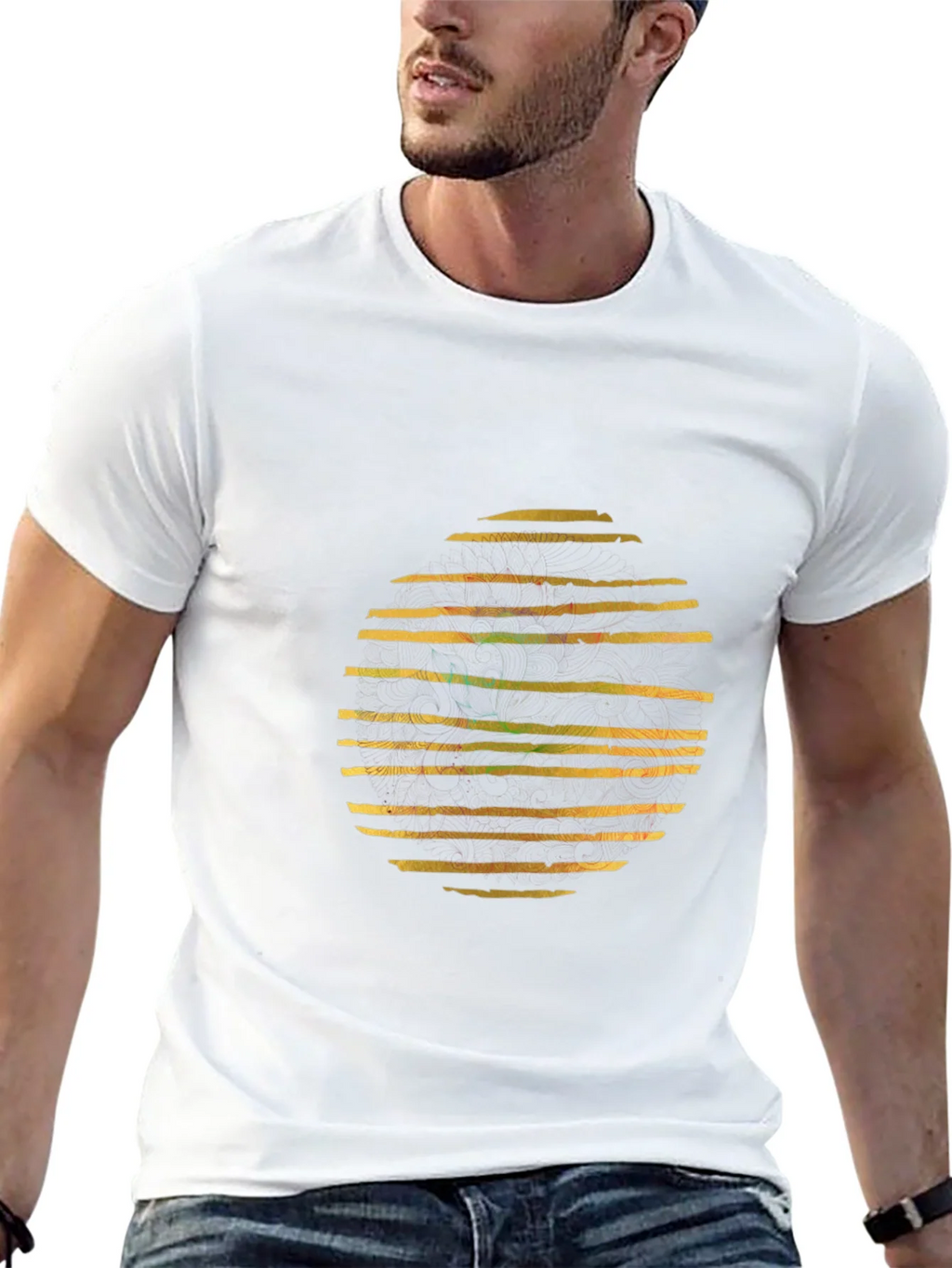 Abstract Striped Circle Graphic Black T-Shirt product image 4