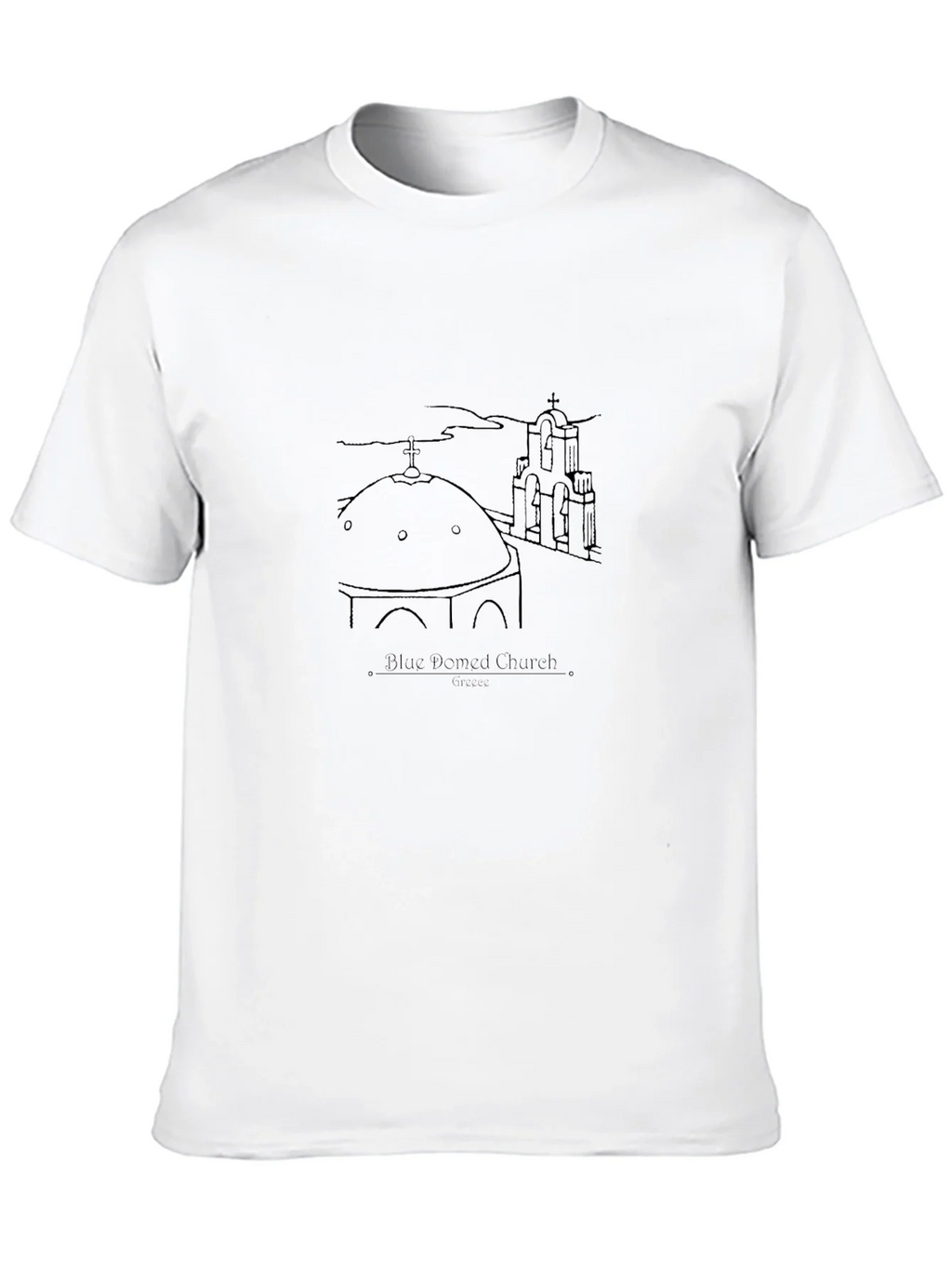 Blue Domed Church Santorini Greece Black T-Shirt product image 12