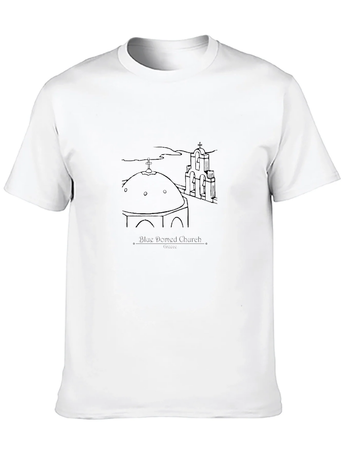Blue Domed Church Santorini Greece Black T-Shirt product image 12