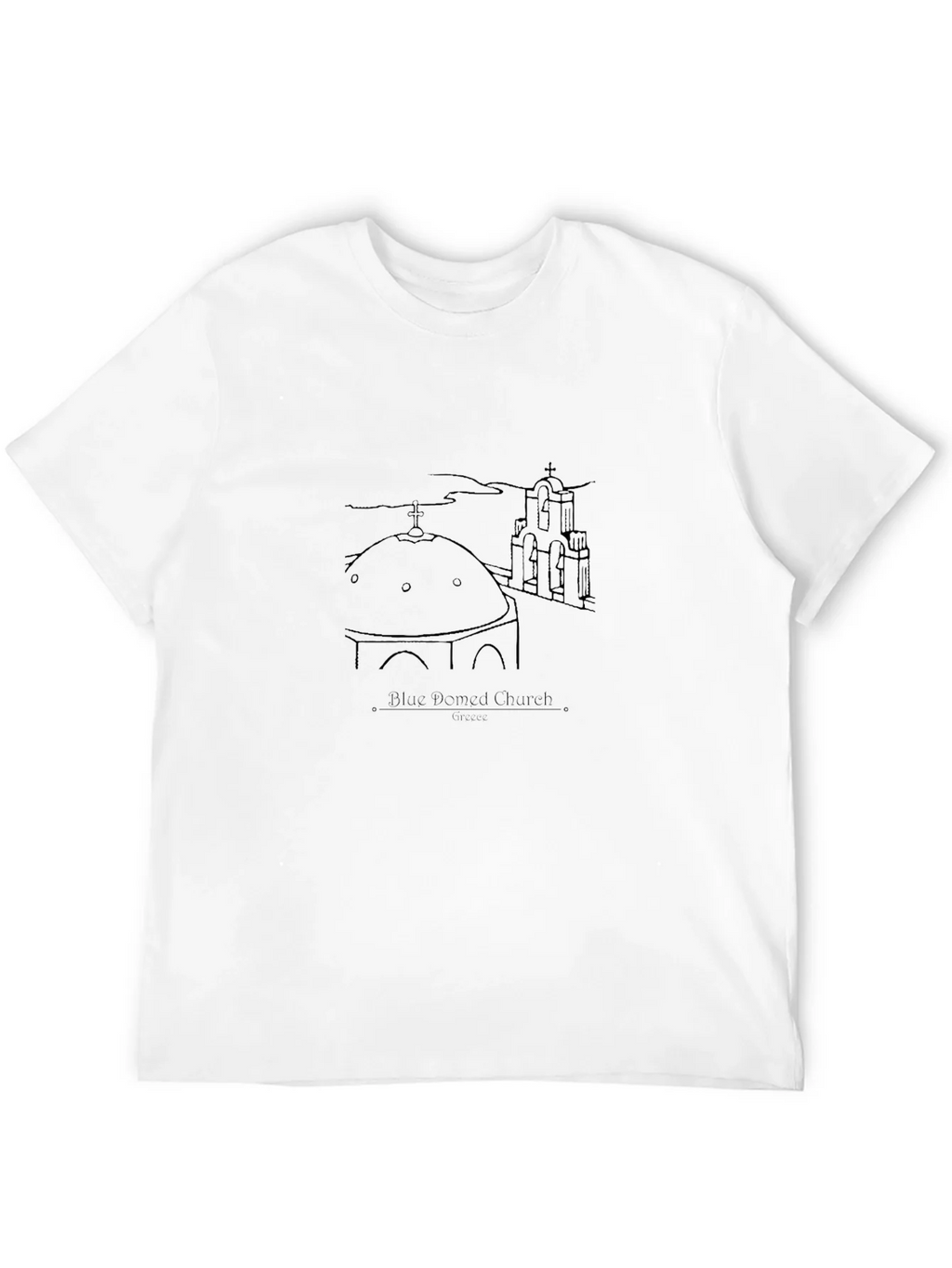 Blue Domed Church Santorini Greece Black T-Shirt product image 3