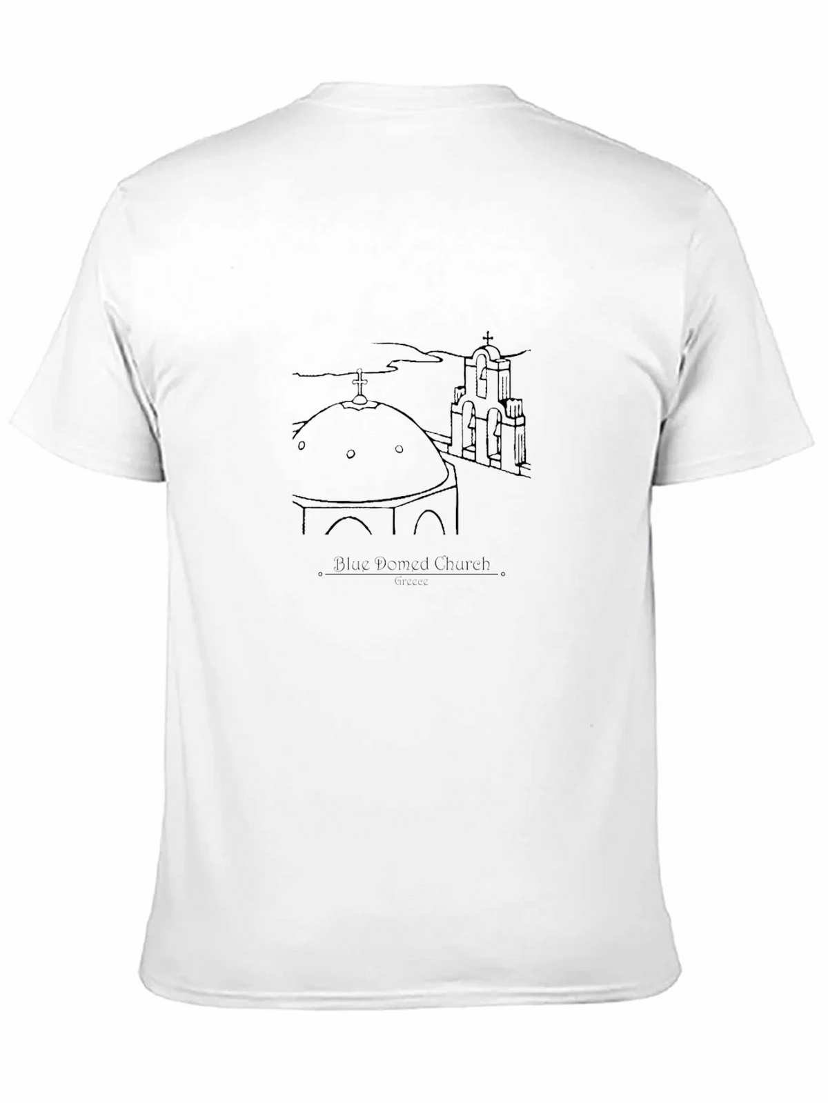 Blue Domed Church Santorini Greece Black T-Shirt product image 2