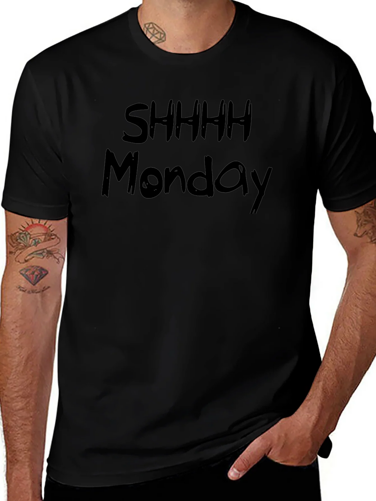 Shhhh Monday Graphic Black T-Shirt product image 1