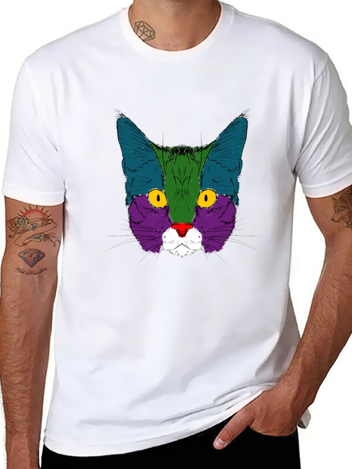 Colorful Cat Graphic Black T-Shirt product image 10