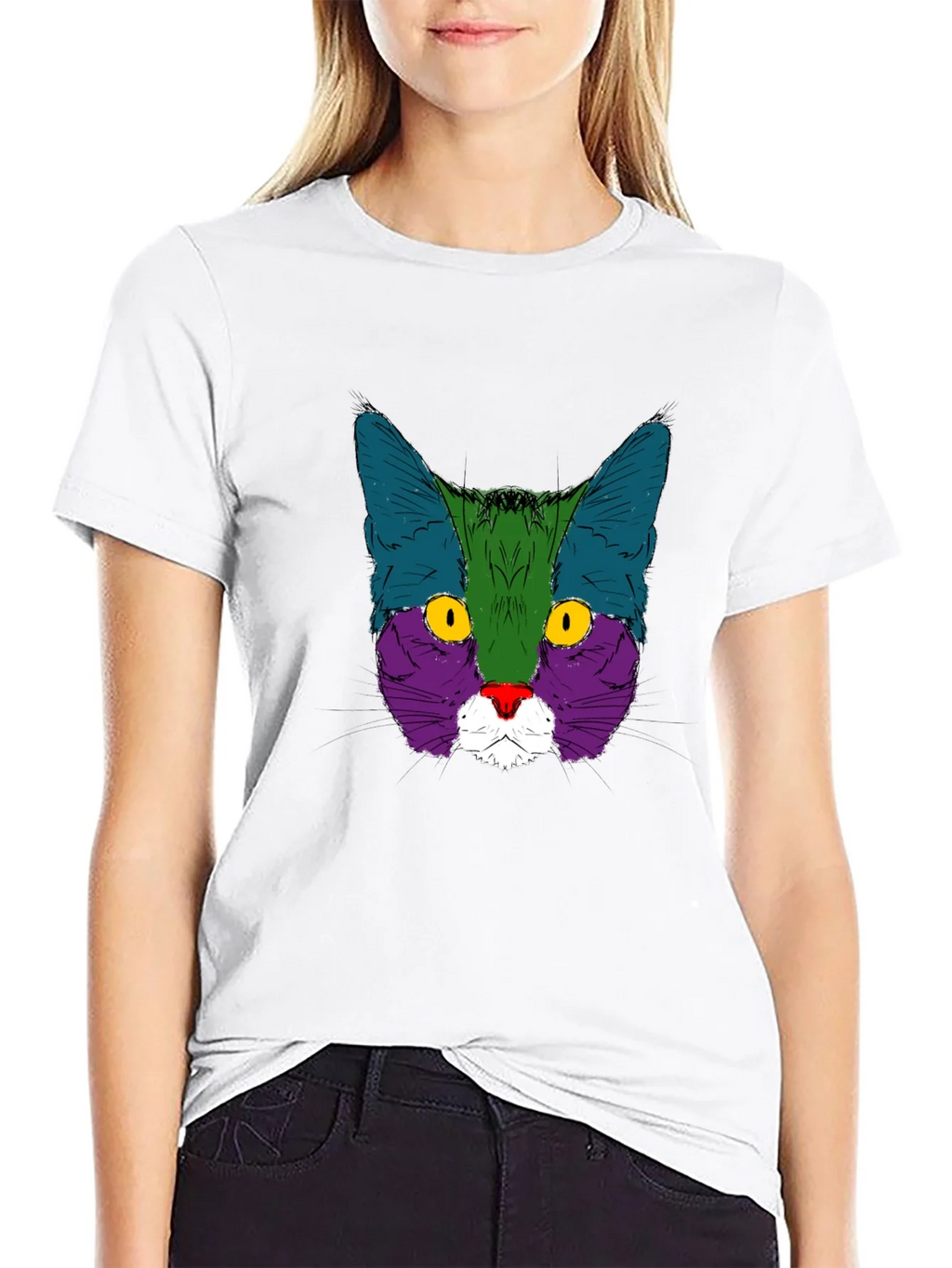 Colorful Cat Graphic Black T-Shirt product image 11