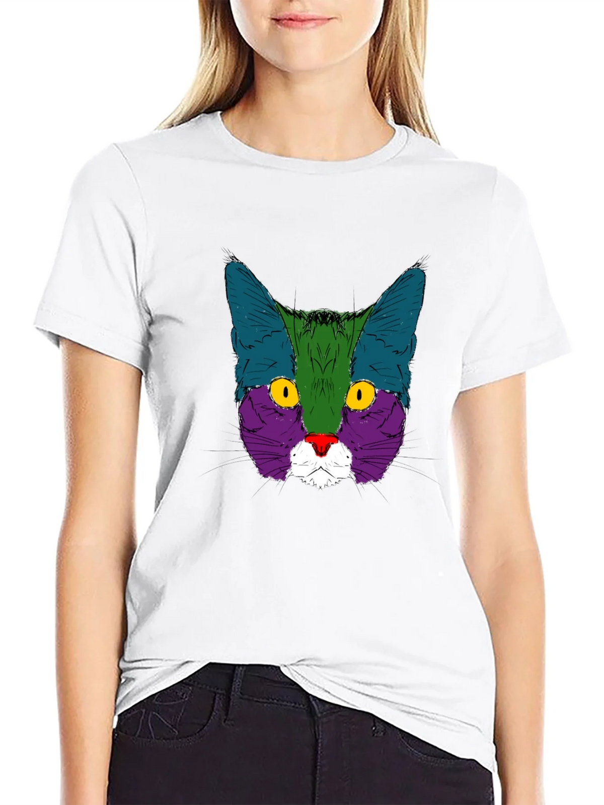 Colorful Cat Graphic Black T-Shirt product image 11