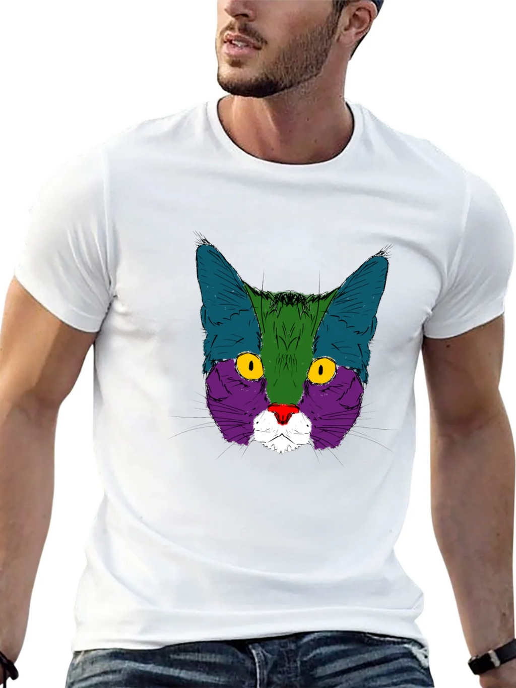 Colorful Cat Graphic Black T-Shirt product image 4