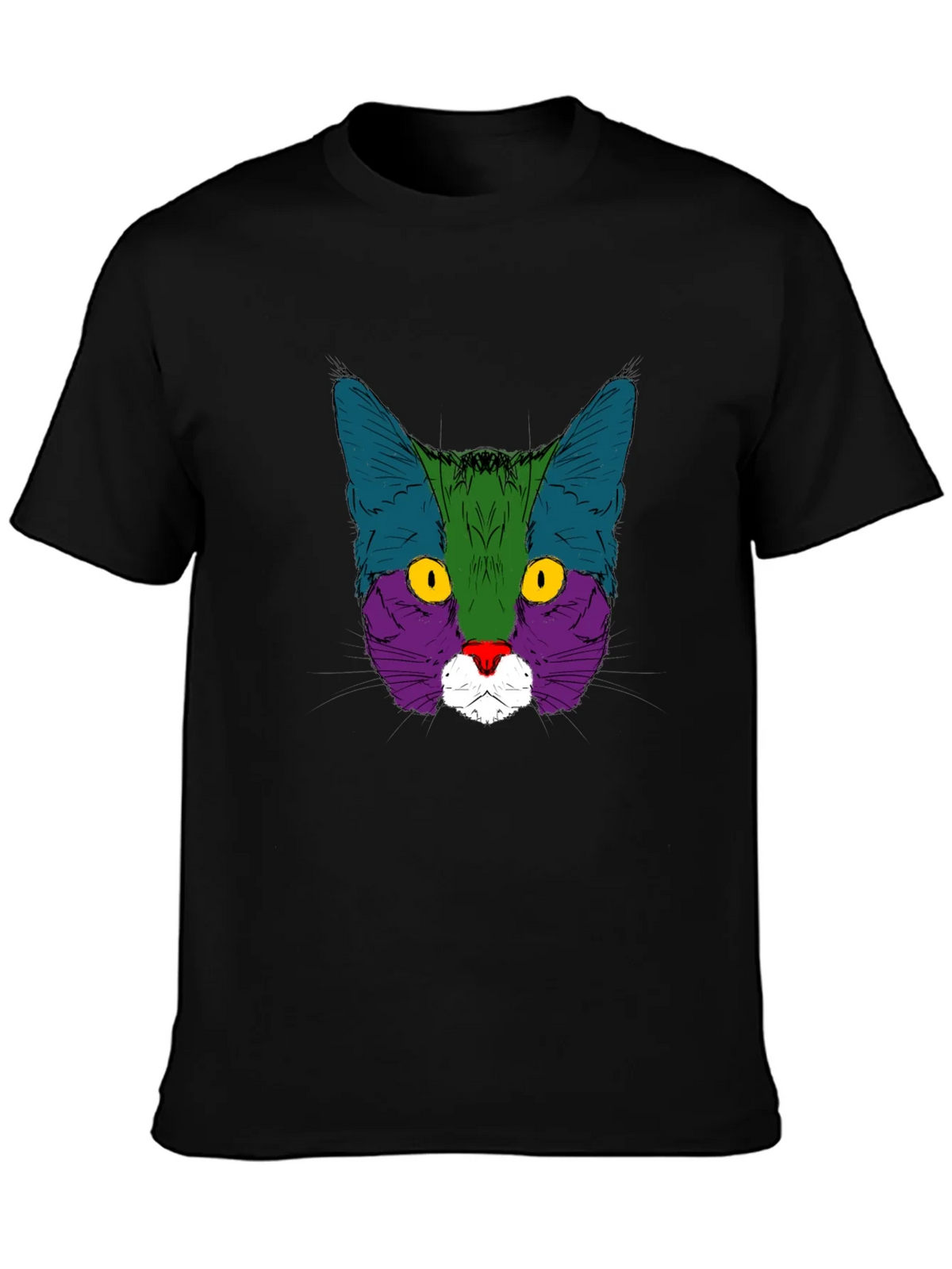 Colorful Cat Graphic Black T-Shirt product image 6