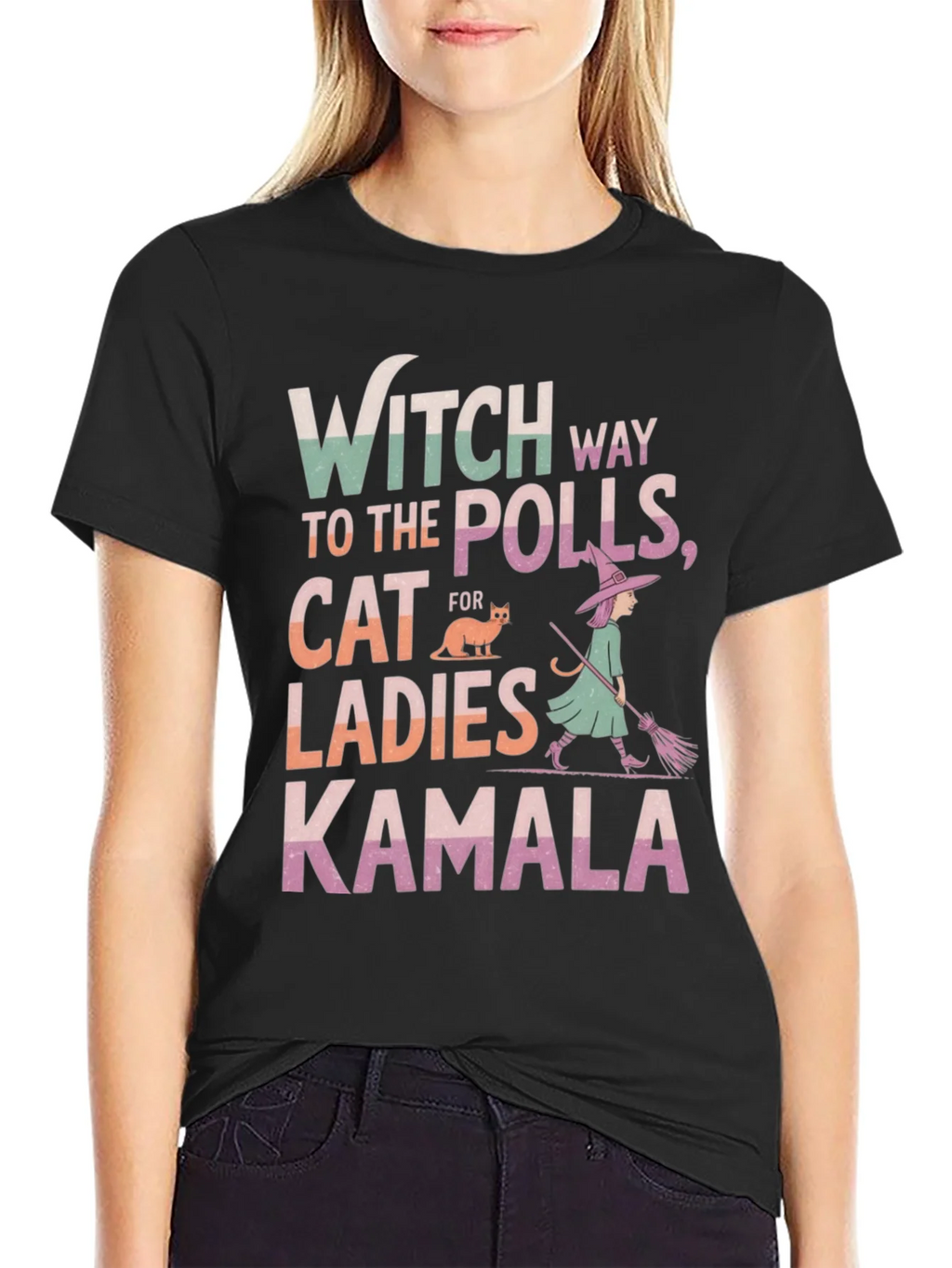 Witch Way to the Polls Kamala Ladies Cat T-Shirt product image 5