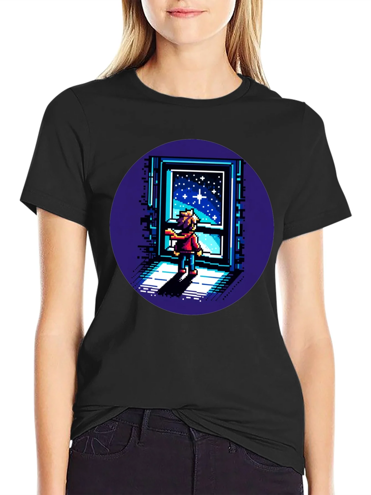 Pixel Art Stargazer T-Shirt - Unisex Black Tee product image 5