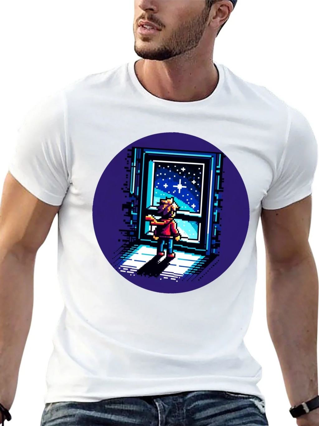 Pixel Art Stargazer T-Shirt - Unisex Black Tee product image 4