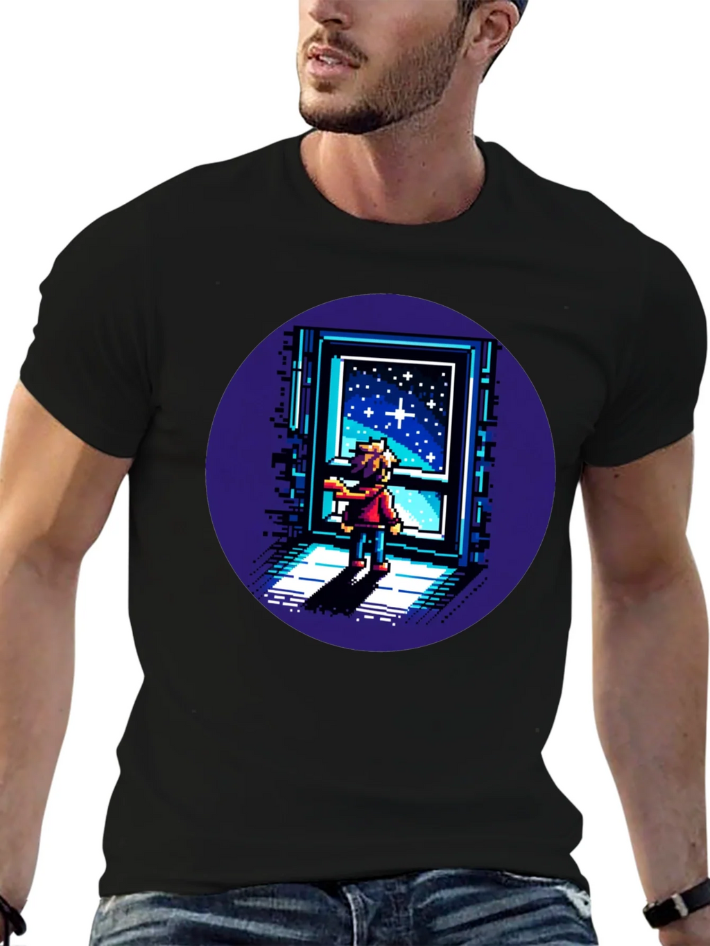 Pixel Art Stargazer T-Shirt - Unisex Black Tee product image 9