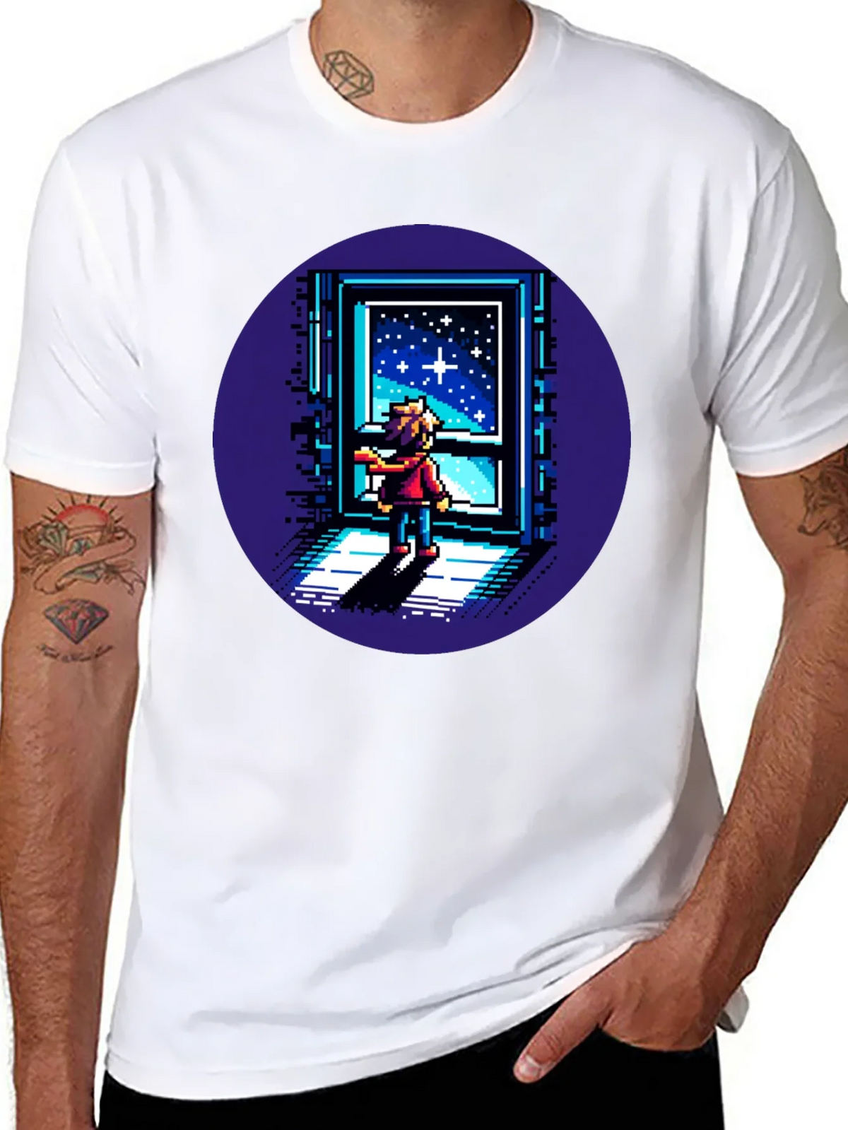 Pixel Art Stargazer T-Shirt - Unisex Black Tee product image 10