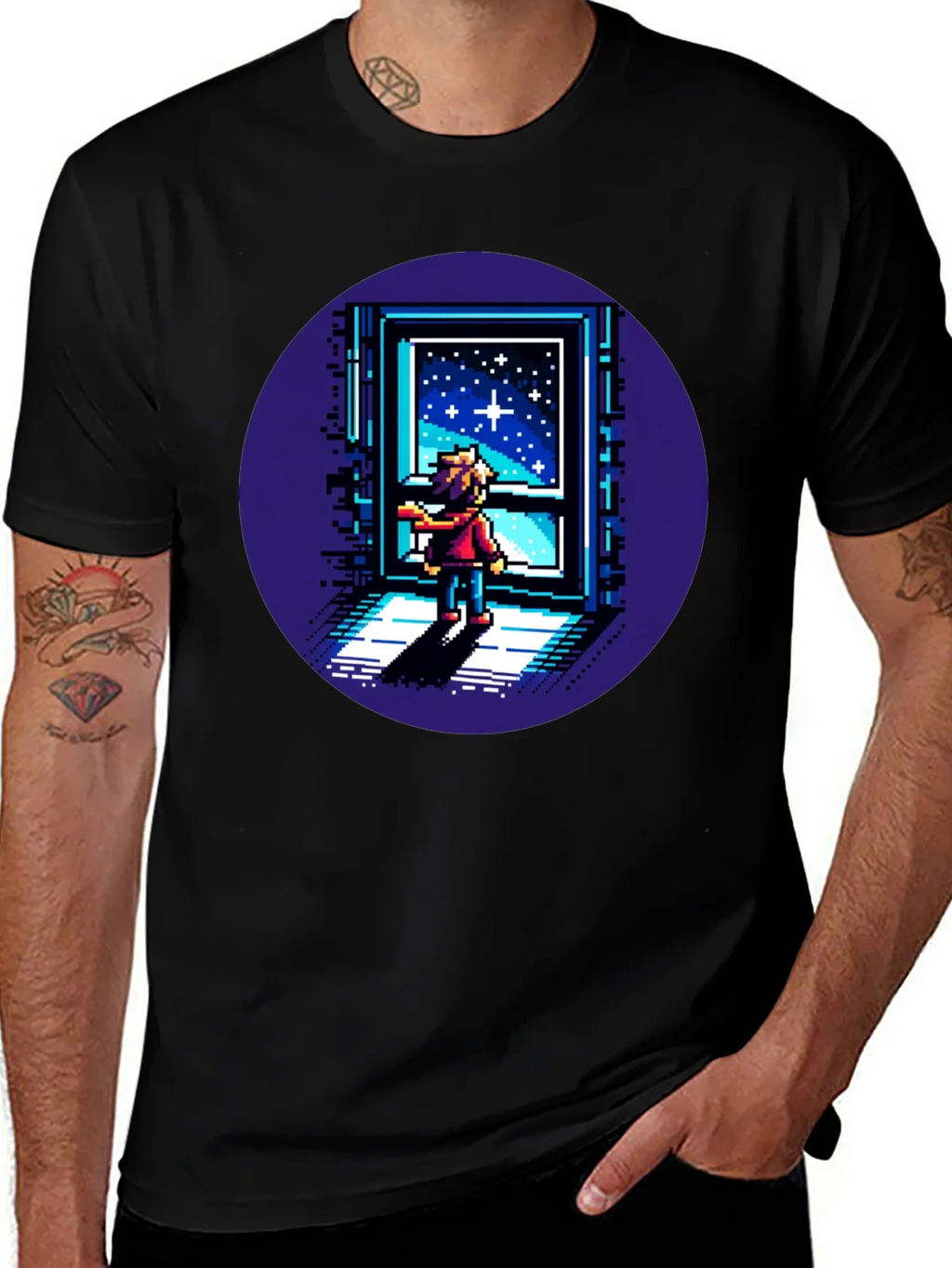 Pixel Art Stargazer T-Shirt - Unisex Black Tee product image 1