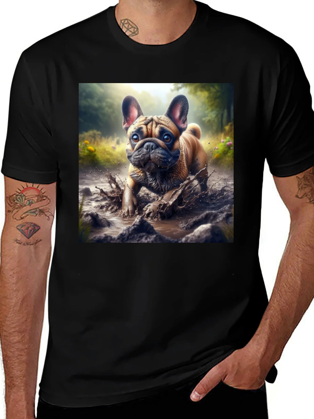 Bulldog Muddy Paws Graphic Tee - Black Cotton product image 1