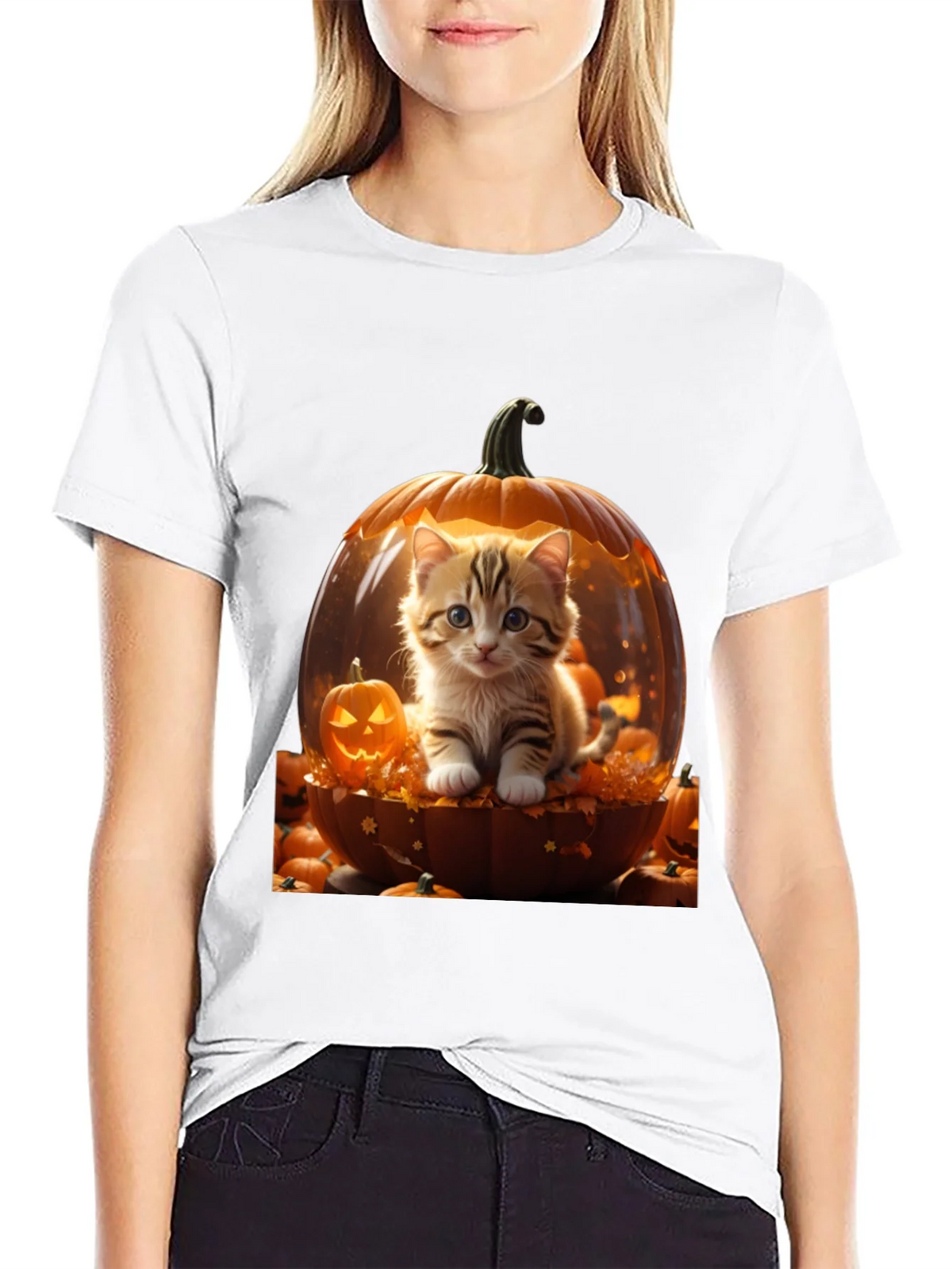 Halloween Kitten Pumpkin T-Shirt product image 11