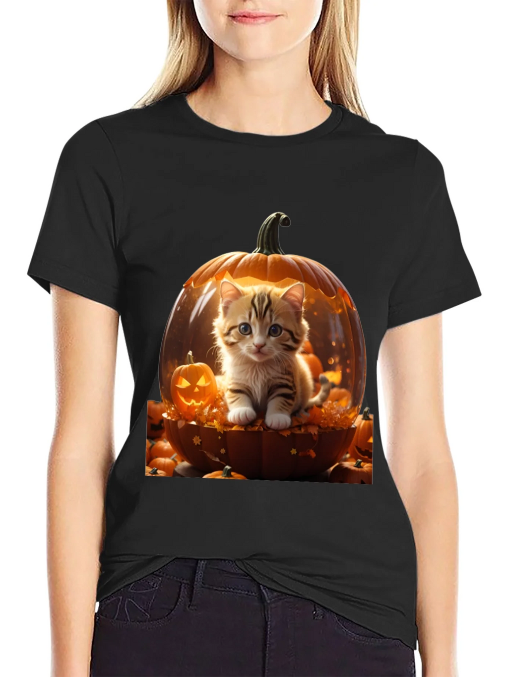 Halloween Kitten Pumpkin T-Shirt product image 5
