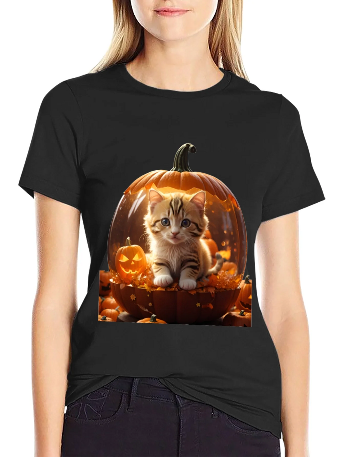 Halloween Kitten Pumpkin T-Shirt product image 5