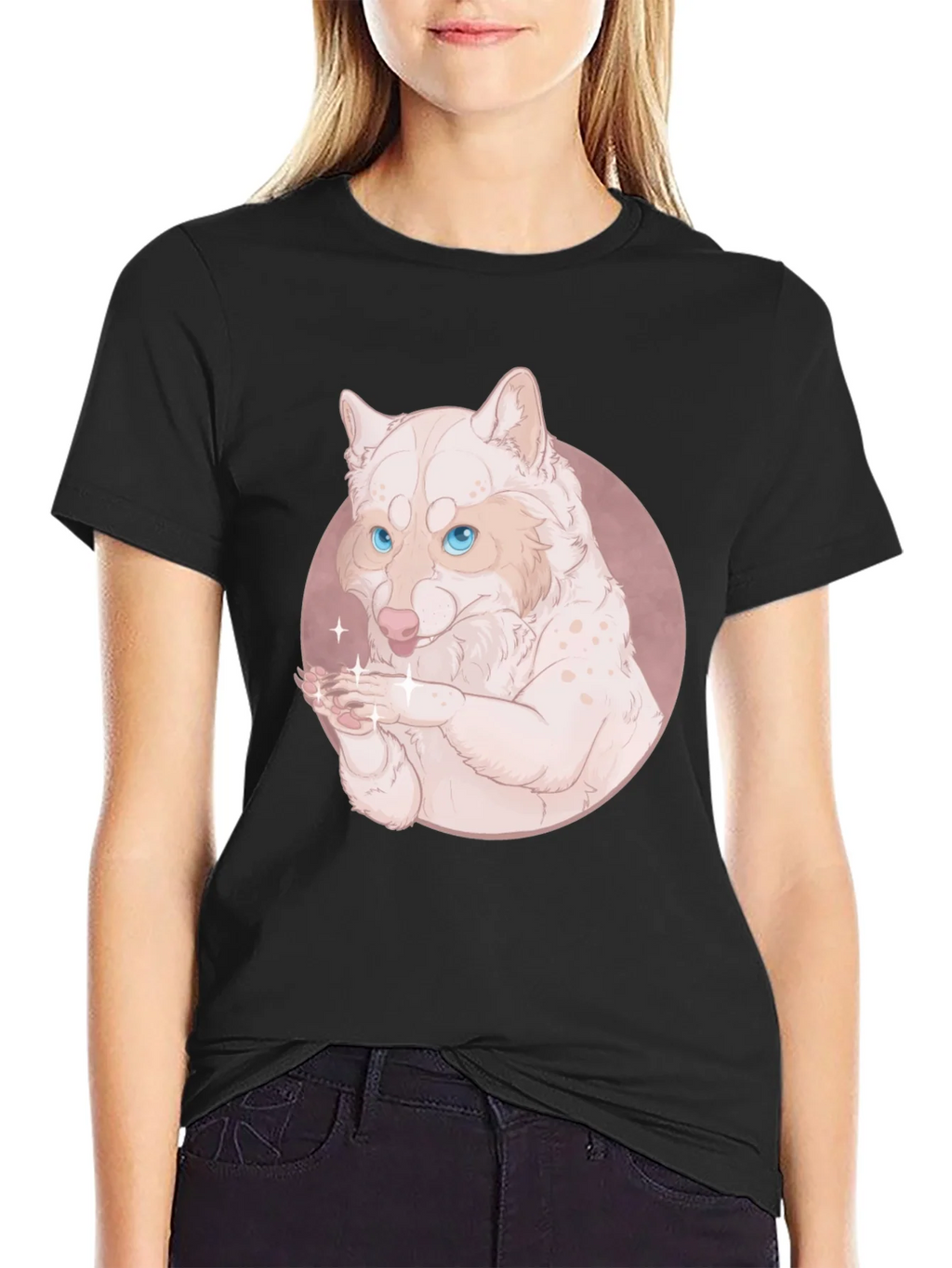 Cute Wolf Design Black T-Shirt product image 5