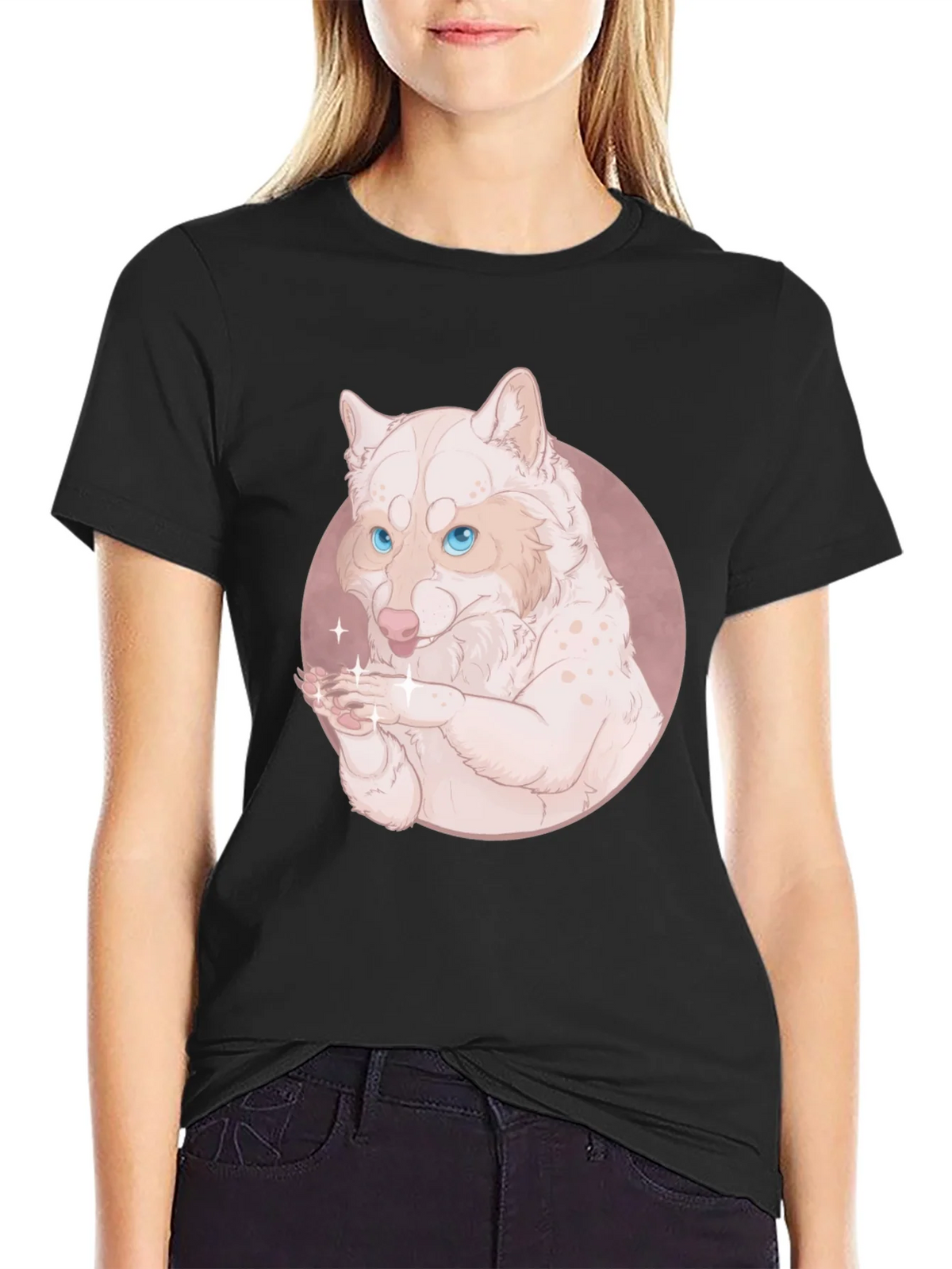 Cute Wolf Design Black T-Shirt product image 5