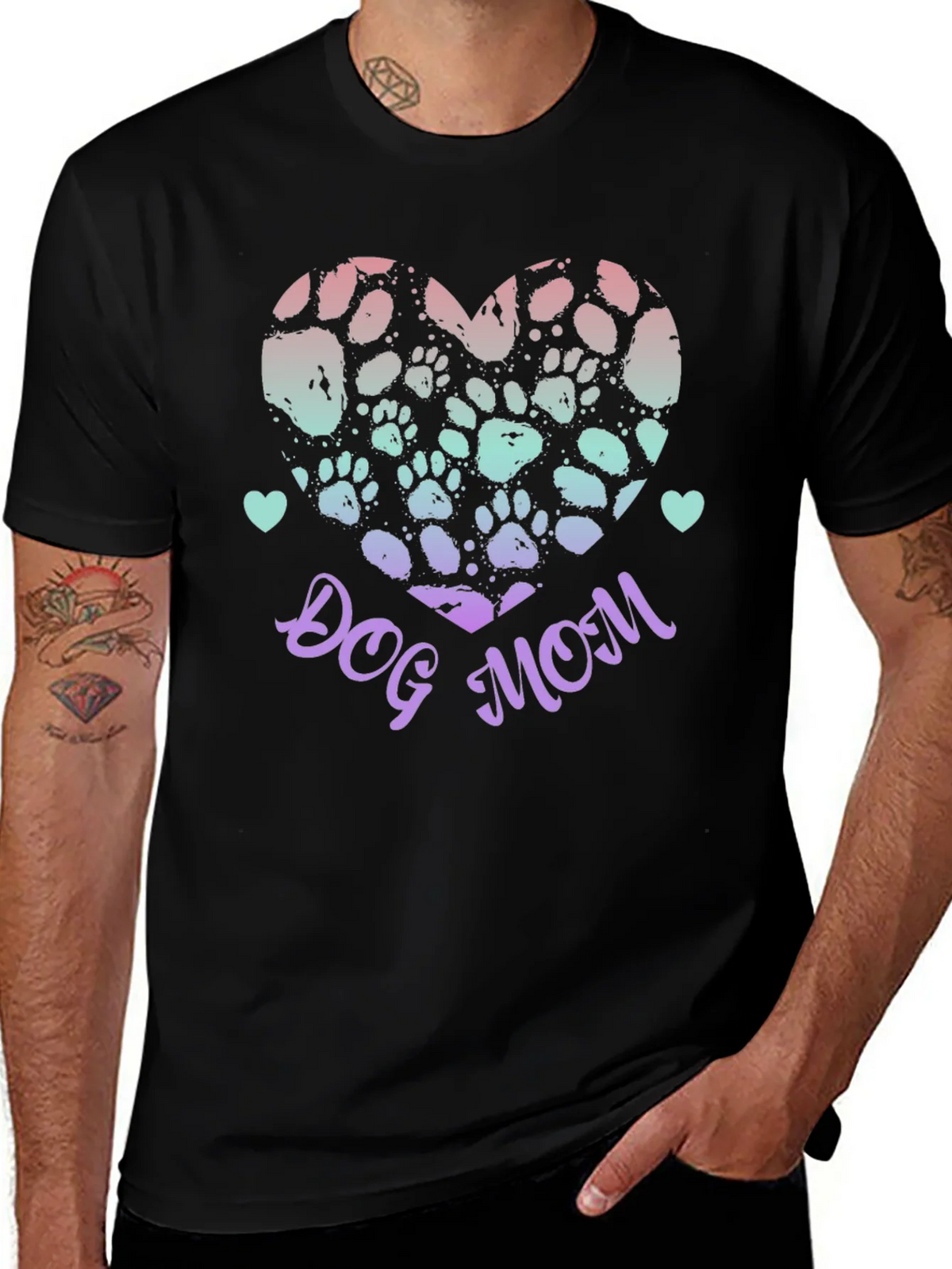 Dog Mom Paw Print Heart Graphic Tee - Black product image 1